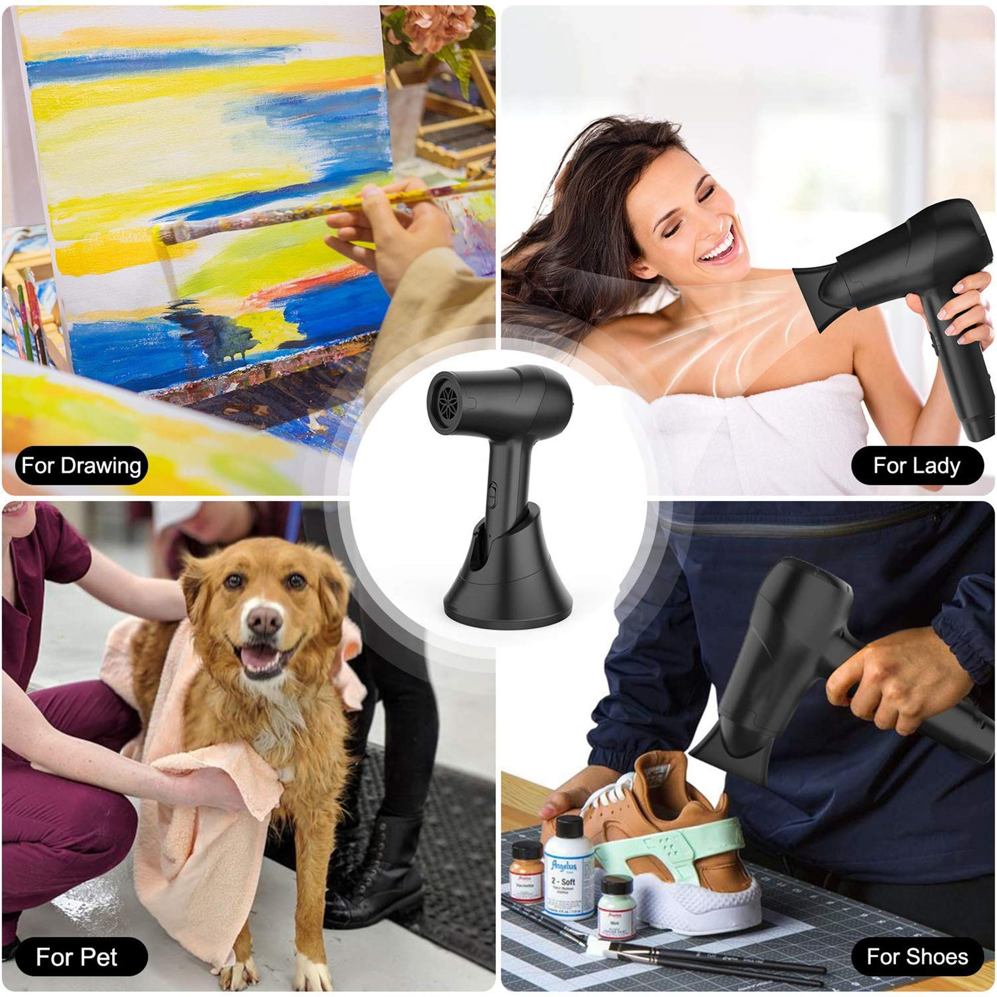 Portable Cordless Hair Dryer - Rechargeable Blow Dryer with Hot & Cold Air Settings & Diffuser Attachment | Wireless Hair Styling for Travel, Home Use & Salon Professionals