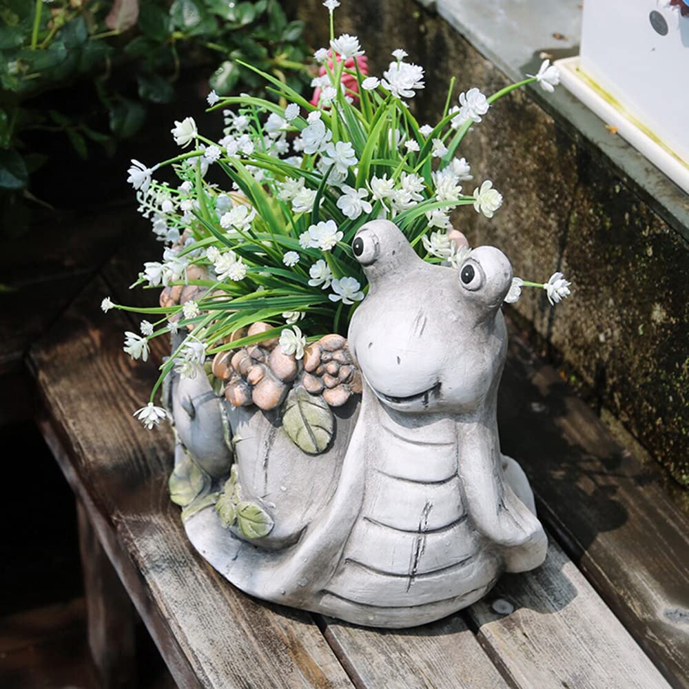 Resin Tortoise Planter Pot with Drainage Hole - Cute Animal Figurine Flower Pot for Indoor & Outdoor Decor, Garden, Patio, Lawn - Perfect for Succulents, Herbs & Small Plants