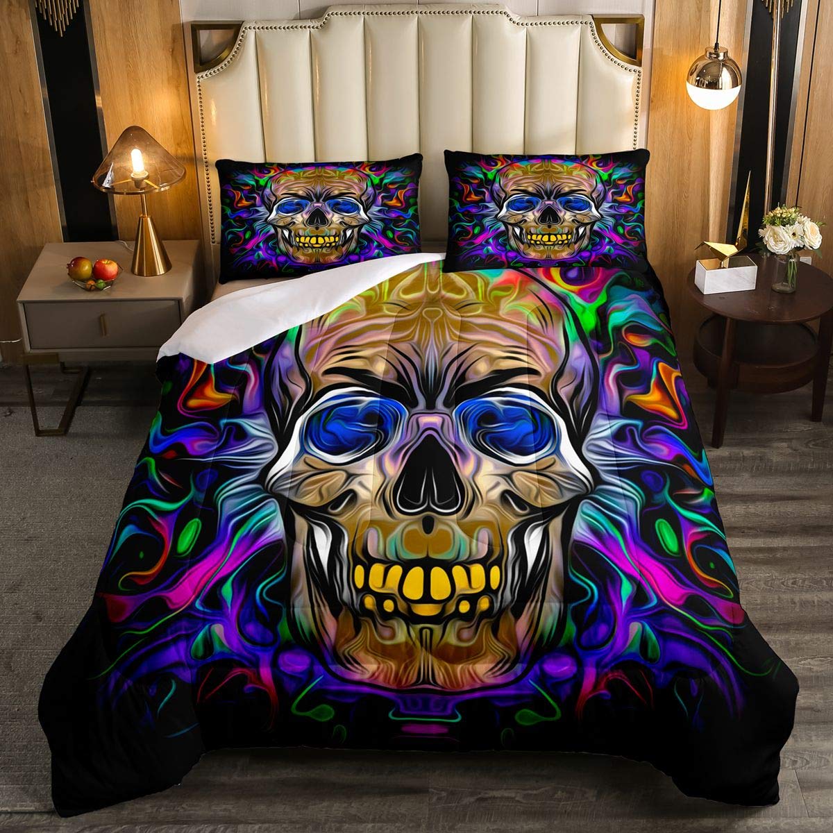 **Sugar Skull Bedding Set – Full Size Skull Print Comforter for Kids, Boys, Girls & Teens – Halloween Themed Duvet Cover – Breathable & Colorful Room Decor – Perfect for Bedrooms, Dorms & Themed Parties**