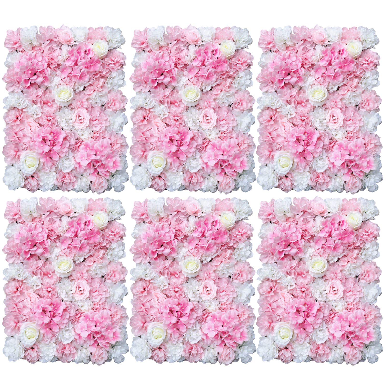 LOYALHEARTDY 6 Pack Artificial Silk Flower Wall Panels - 16x24 Inch Floral Backdrop with Silk Roses for Wedding, Party & Home Decor (Pink & White) | Perfect for Photo Booths, Baby Showers & Living Room Wall Decor
