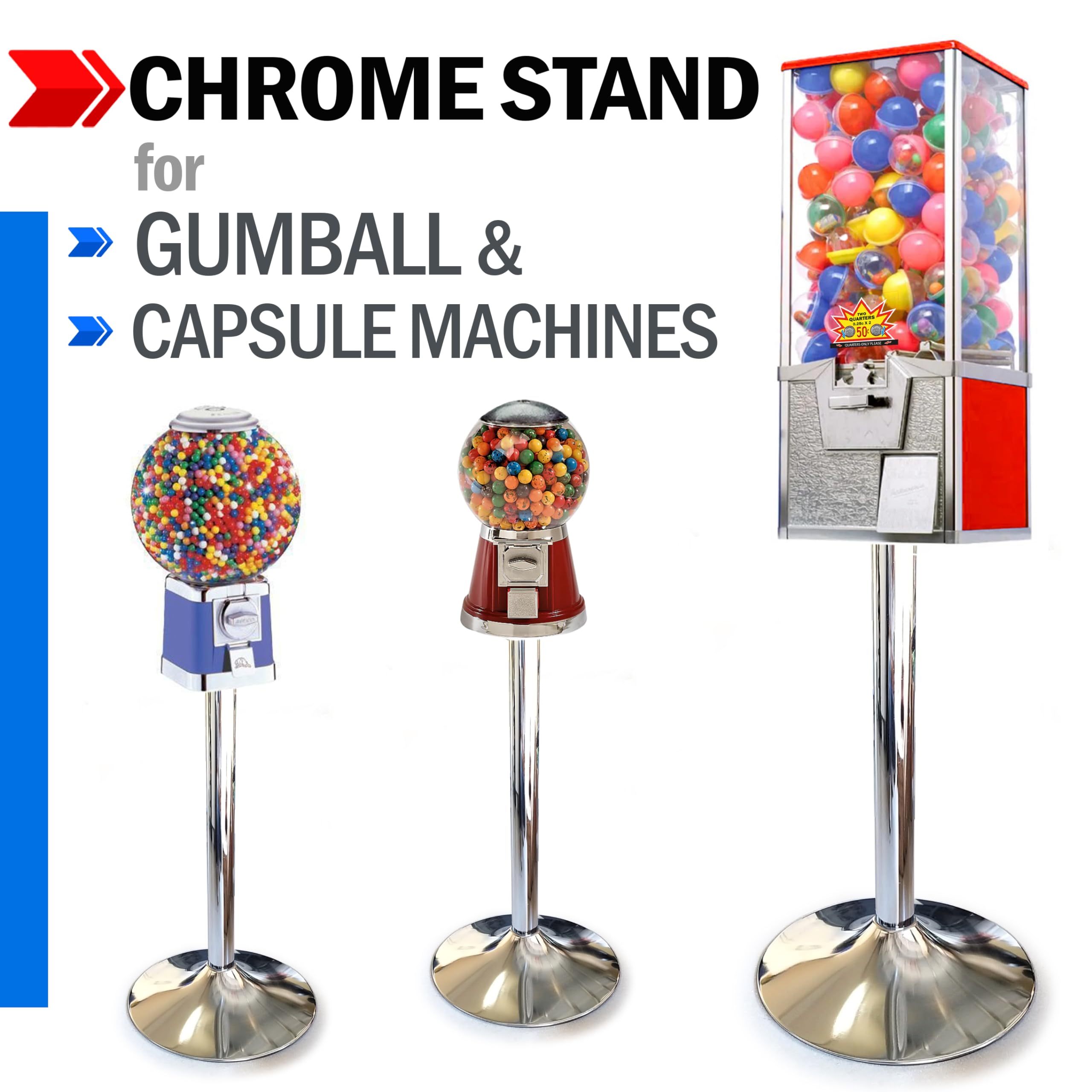 Chrome Metal Stand for Gumball & Candy Vending Machines - Replacement Base for Small/Large Capsule Toy Dispensers | Perfect for Arcades, Retail Stores & Home Use