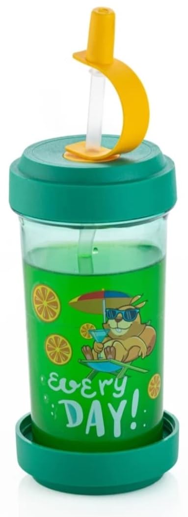 Magic Plus 700ml Juice Tumbler with Lid & Straw - Leakproof Kids Water Bottle, Fun Spill-Proof Sipper Cup for Smoothies, Juice & Drinks - Perfect Gift for Children, School, Picnics & Outdoor Activities (Green)