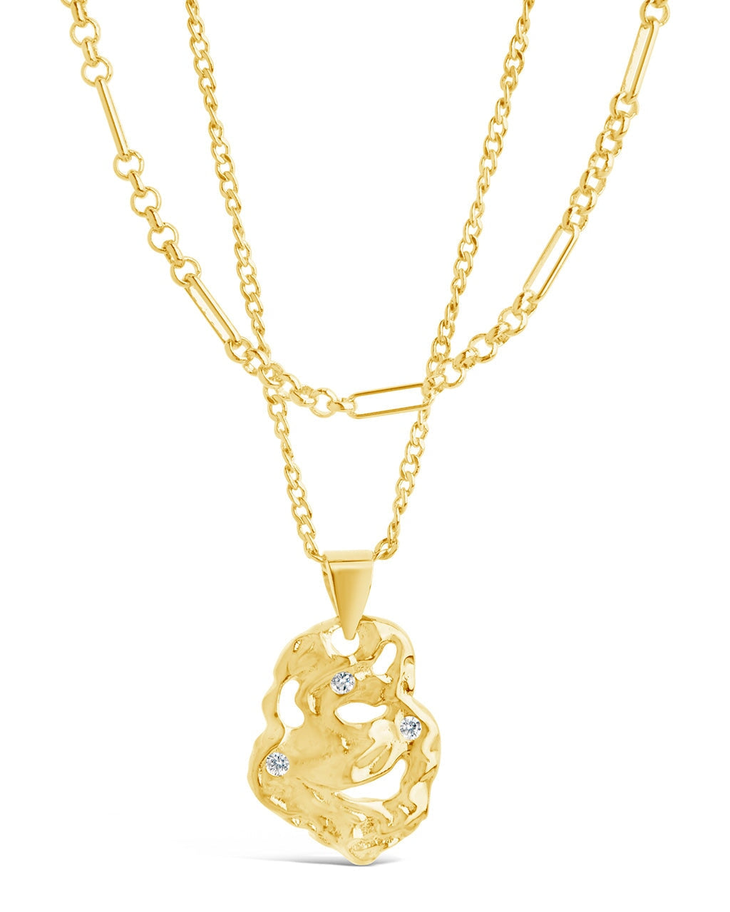 Roslyn CZ Molten Metal Charm Layered Necklace - Elegant Layered Pendant Jewelry for Women | Perfect for Date Night, Party & Everyday Wear