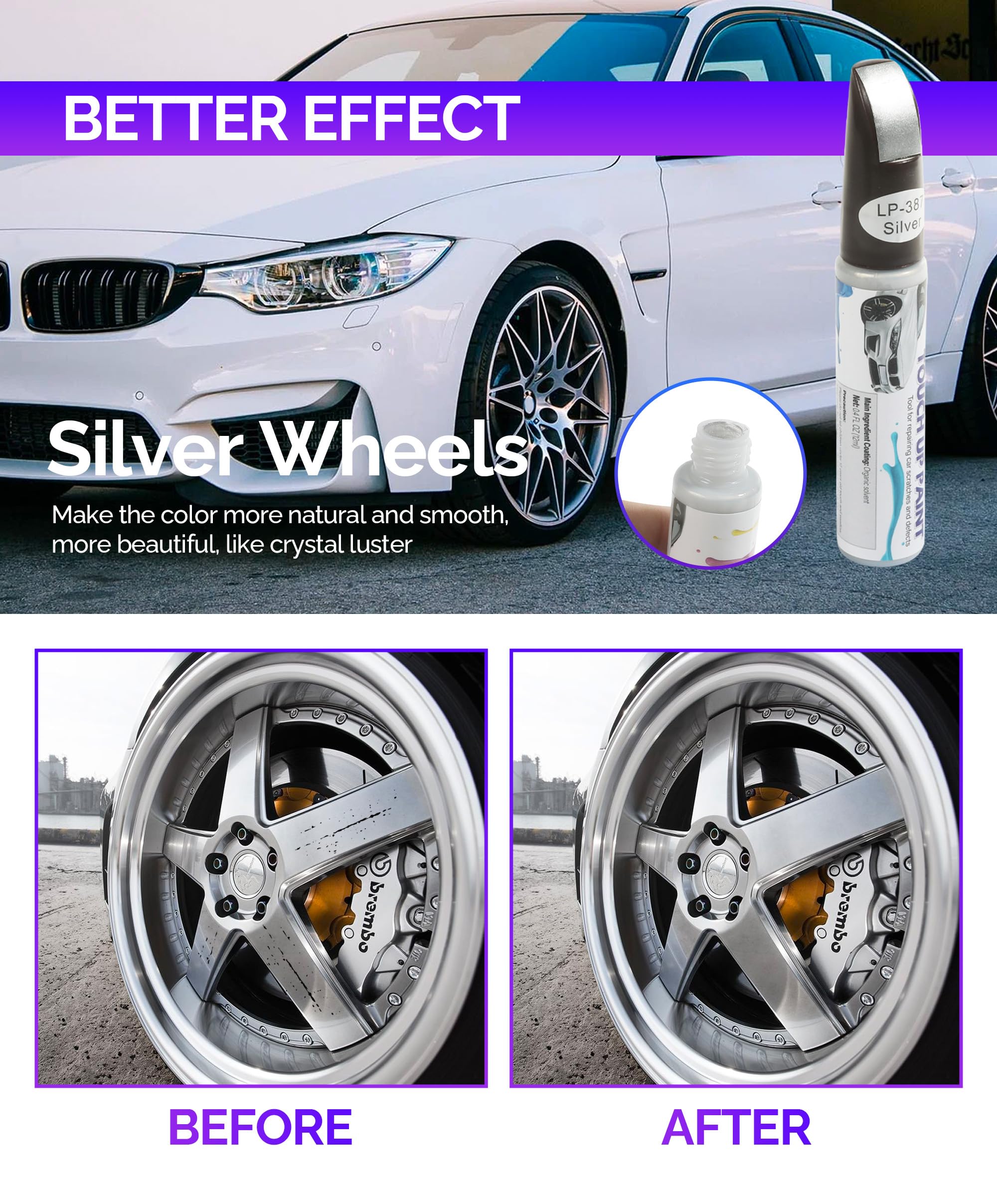 RACOONA Car Touch Up Paint Pen - Scratch Repair Kit for Alloy Wheels & Rims (Silver) | Quick Fix for Minor Scratches & Chips | Perfect for DIY Car Maintenance & Auto Detailing