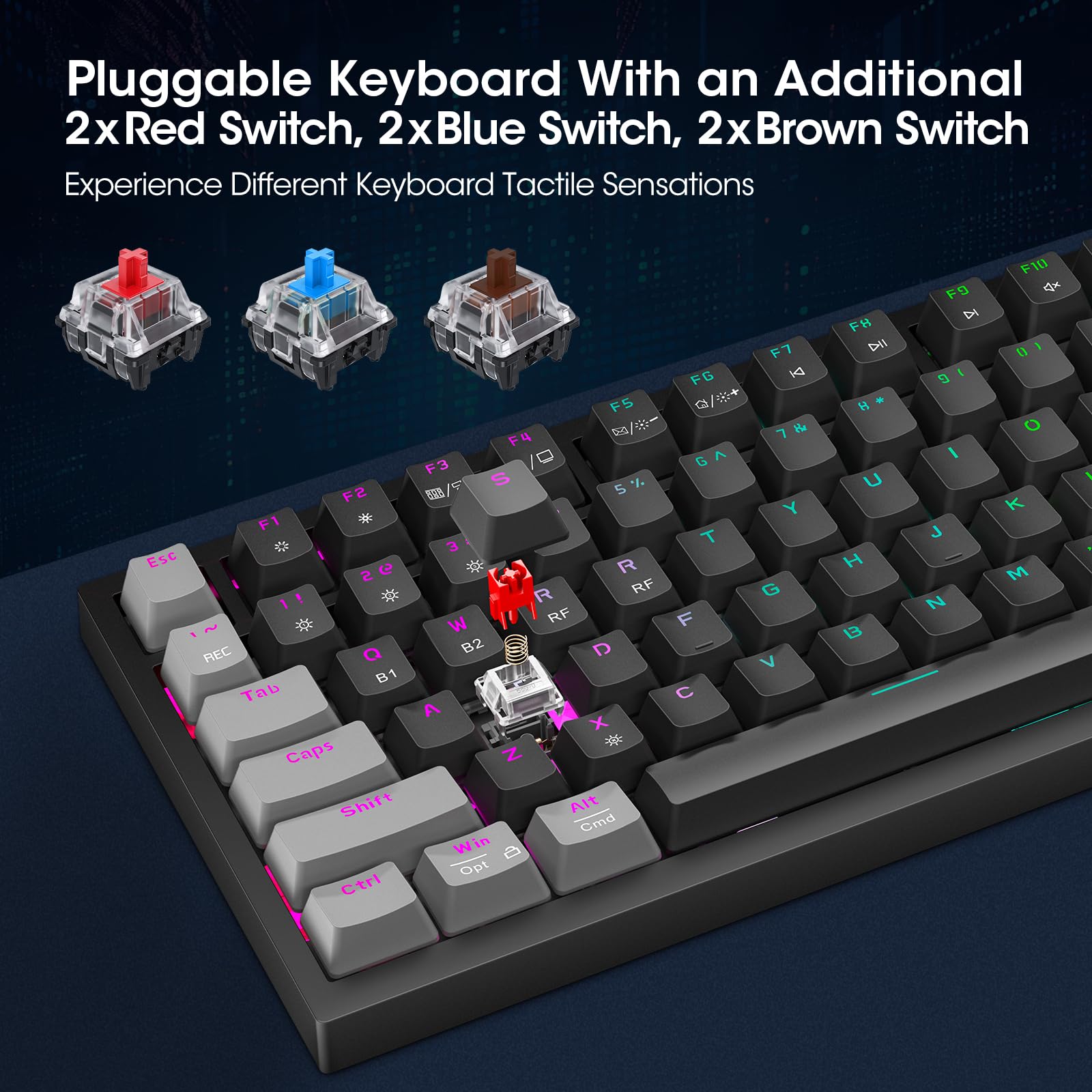 KOORUI 75% Wireless RGB Gaming Keyboard - BT/2.4G/USB-C, 82 Keys for PC Gaming