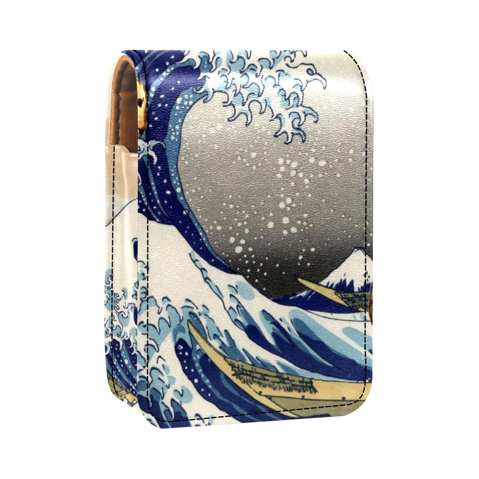 **Wave Cookie Design PU Leather Travel Lipstick Case with Mirror - Holds 3 Lipsticks, Compact Cosmetic Pouch for Makeup On-The-Go, Perfect for Travel, Office & Daily Use**