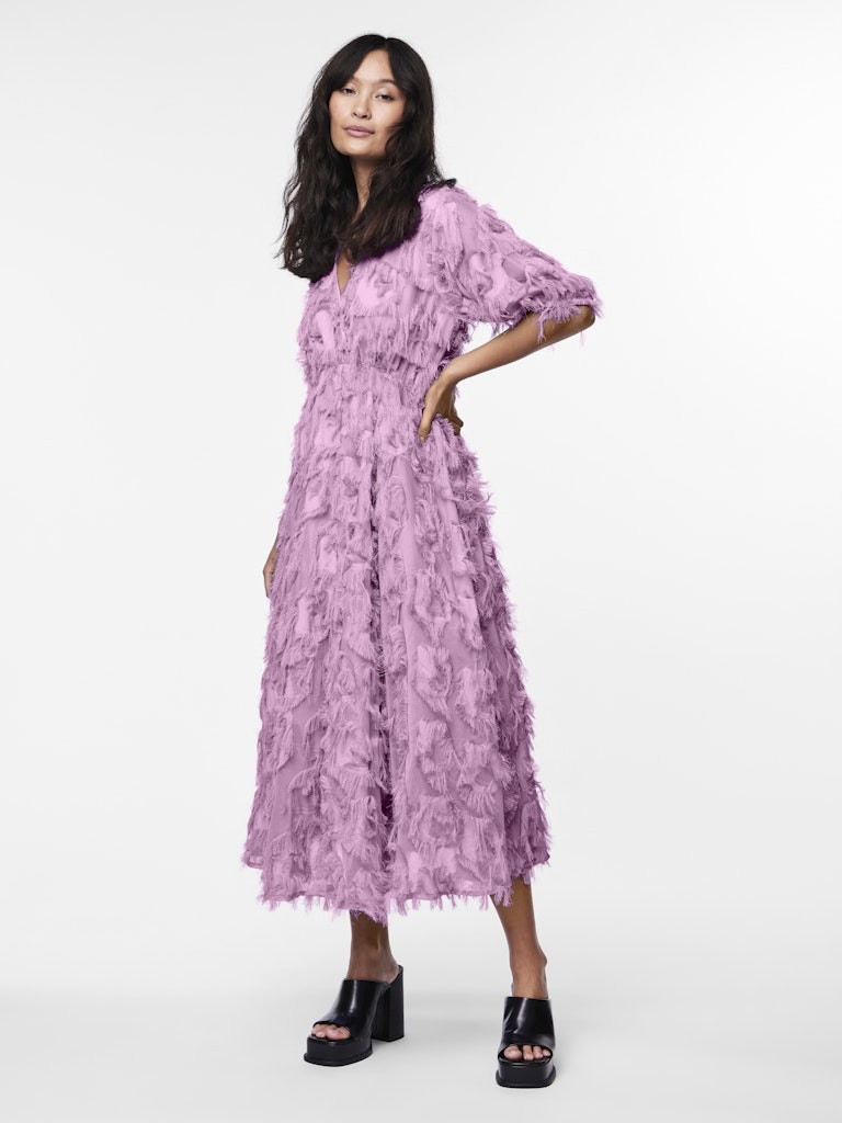 Liza Fringed Midi Dress - Pastel Lavender Flowy Boho Dress for Women | Perfect for Summer Parties, Beach Vacations & Date Nights