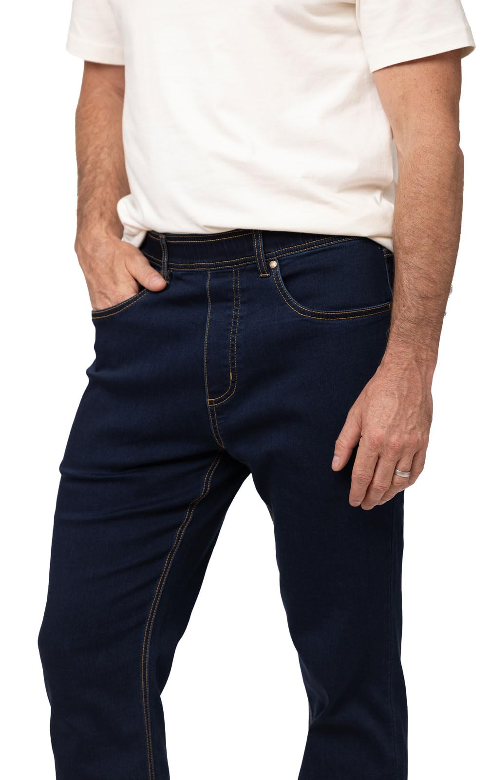 **Men's Pajama Jeans - Stretch Denim Pull-On Pants with Elastic Waist, Slim Straight Fit - Comfortable Lounge & Sleepwear for Relaxing at Home**