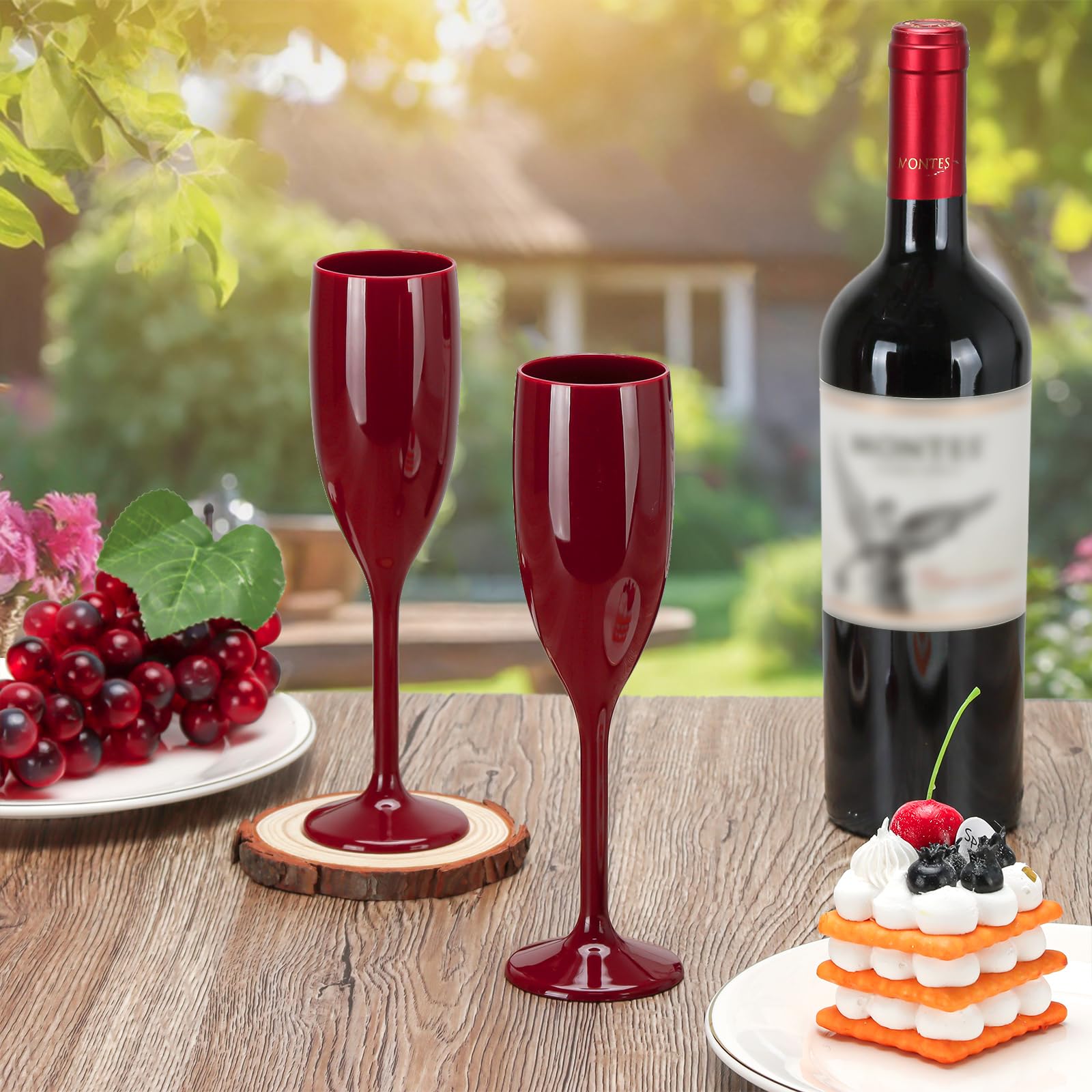 Elegant Burgundy Acrylic Champagne Flutes - Unbreakable Plastic Wedding Toasting Glasses for Bachelorette Parties, Bridal Showers & Receptions (Set of 24) - Perfect for Celebrations, Toasts & Special Occasions