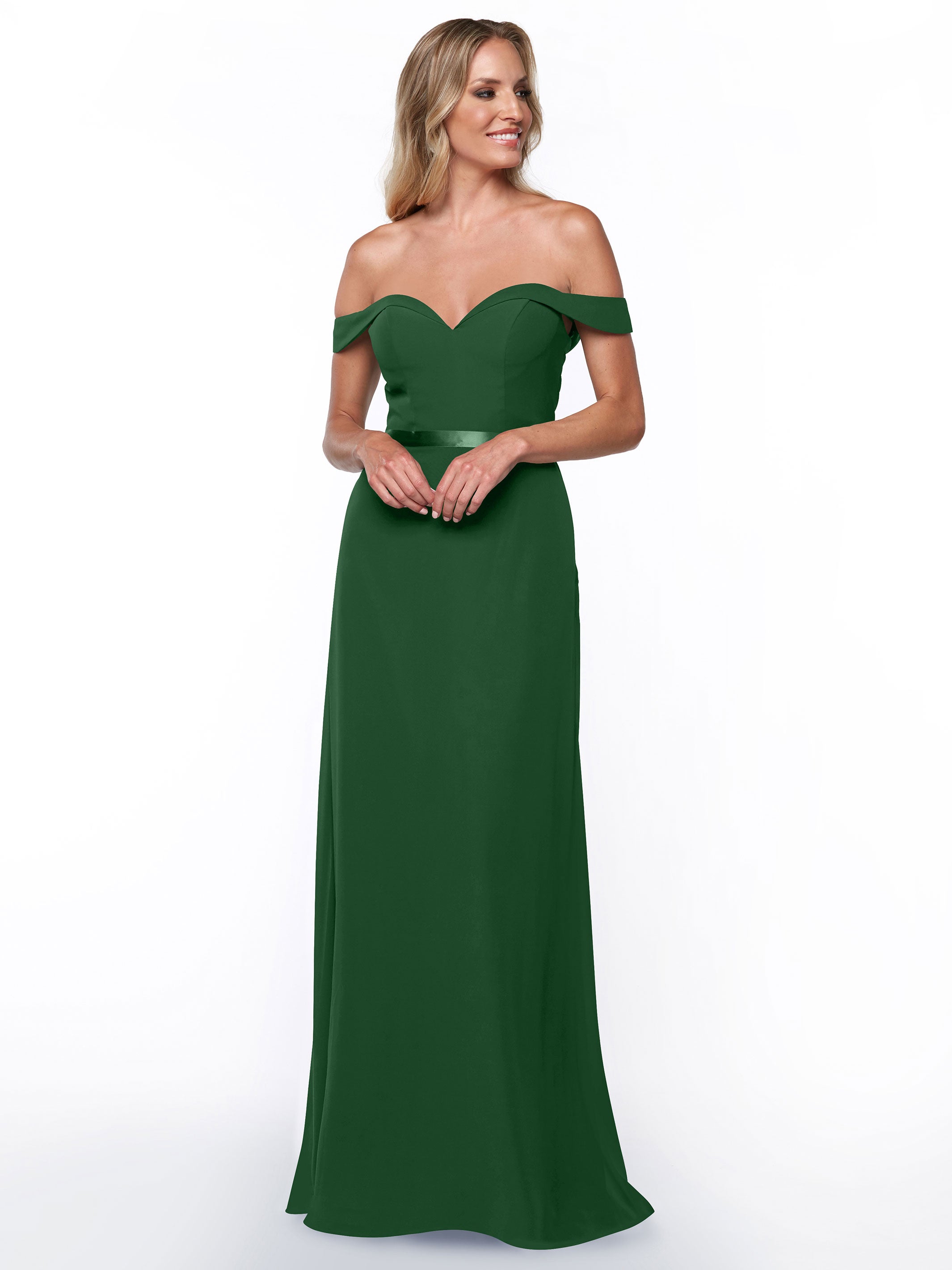 Elegant Off-the-Shoulder Chiffon A-Line Bridesmaid Dress with Sash - Perfect for Weddings, Formal Events & Special Occasions