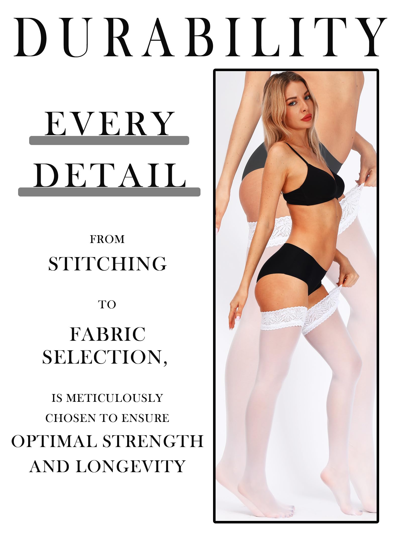 SUREPOCH Women's Thigh High Stockings - Semi Sheer Silicone Lace Top Pantyhose (1-2 Pairs) | Comfortable & Sexy Hosiery for Dressing Up, Date Night & Office Wear