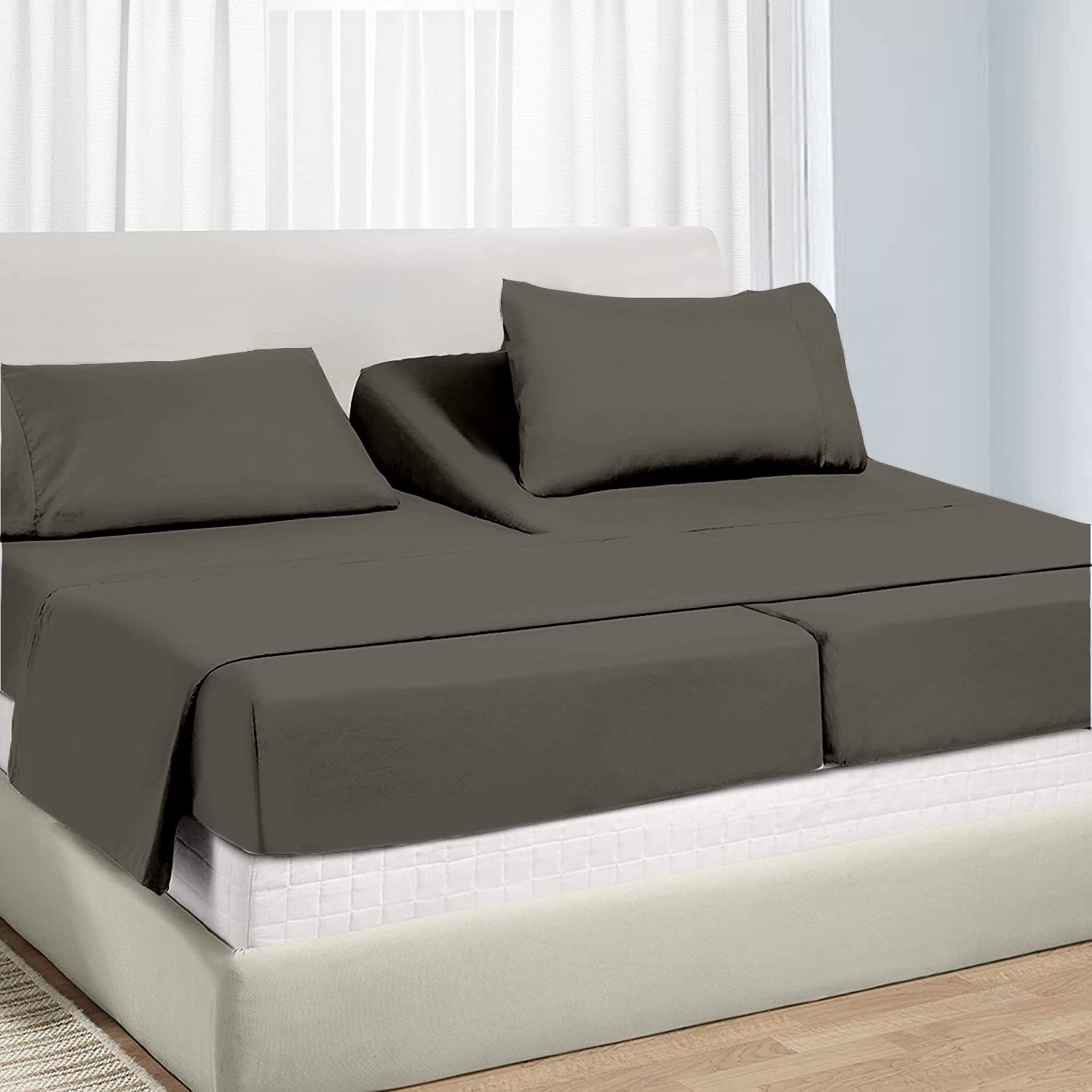 Split King Sheets for Adjustable Bed - 5 Piece Set with 16