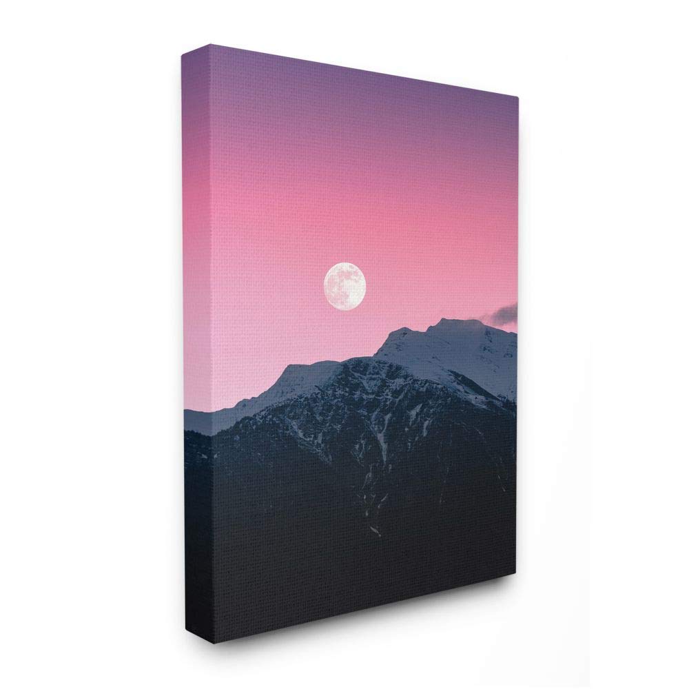 Stupell Industries Moon Rise Over Mountains with Pink Sky Photograph Wall Art - 16x20 Inches Framed Canvas Print - Perfect for Living Room, Bedroom & Office Decor