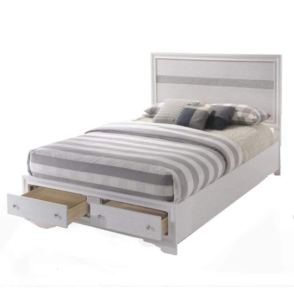 Solid Wood Queen Bed Frame with Headboard & Footboard - No Box Spring Needed, Includes 2 Storage Drawers | White Platform Bed for Queen Mattress | Perfect for Master Bedroom, Guest Room & Small Space Furniture