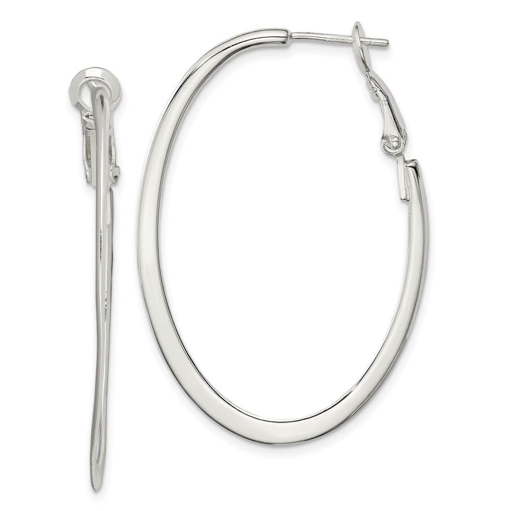 Sterling Silver Black Bow Oval Omega Back Hoop Earrings - 40mm (1.5 Inch) Dainty Elegant Jewelry for Women, Perfect for Parties, Weddings & Everyday Wear