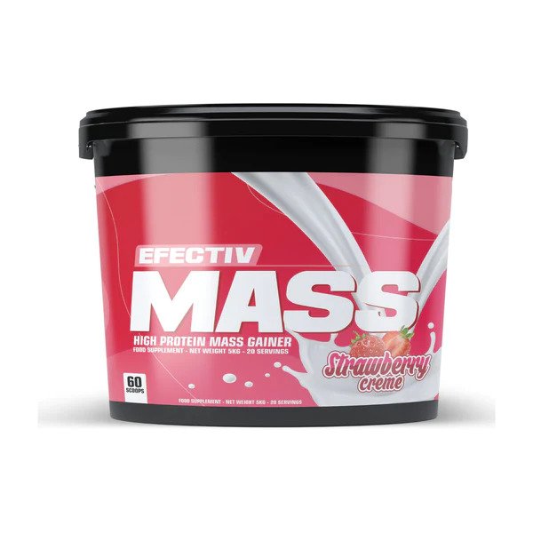 Efectiv Nutrition Mass Gainer Protein Powder - Strawberry Creme Flavor for Muscle Growth & Weight Gain | Post-Workout Recovery Shake, Bodybuilding Supplement for Athletes & Fitness Enthusiasts