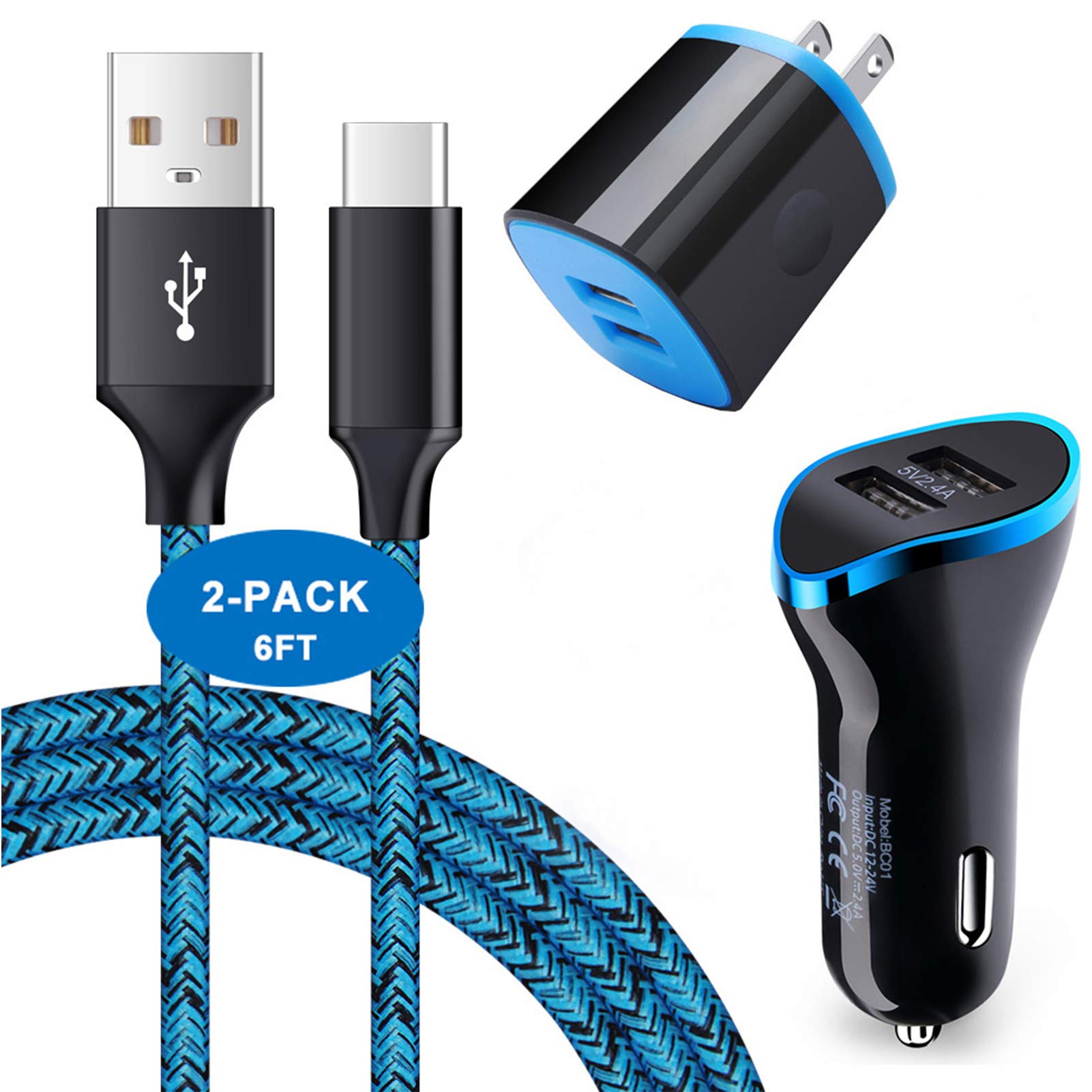 Fast Charging USB Type C Wall & Car Charger Adapter with 6ft Cable - Compatible with Moto G Stylus 5G 2022, G 5G 2022, G Pure, G Play 2023, G Power, Z3 Play, G7, G8, G9, Z2, Z4 | Home, Office & Travel Charging Solution