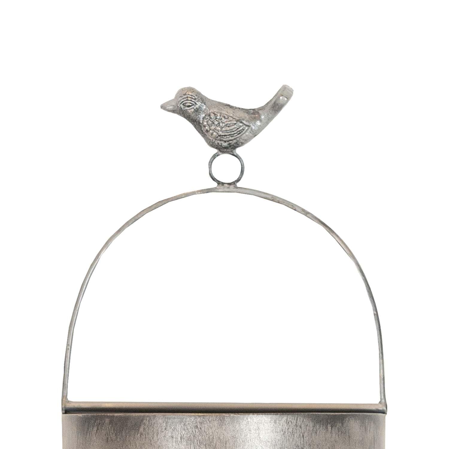 Foreside Home & Garden Silver Gray Metal Bird Accent Wall Pocket - Decorative Wall Hanger for Living Room, Bedroom, or Outdoor Garden Decor