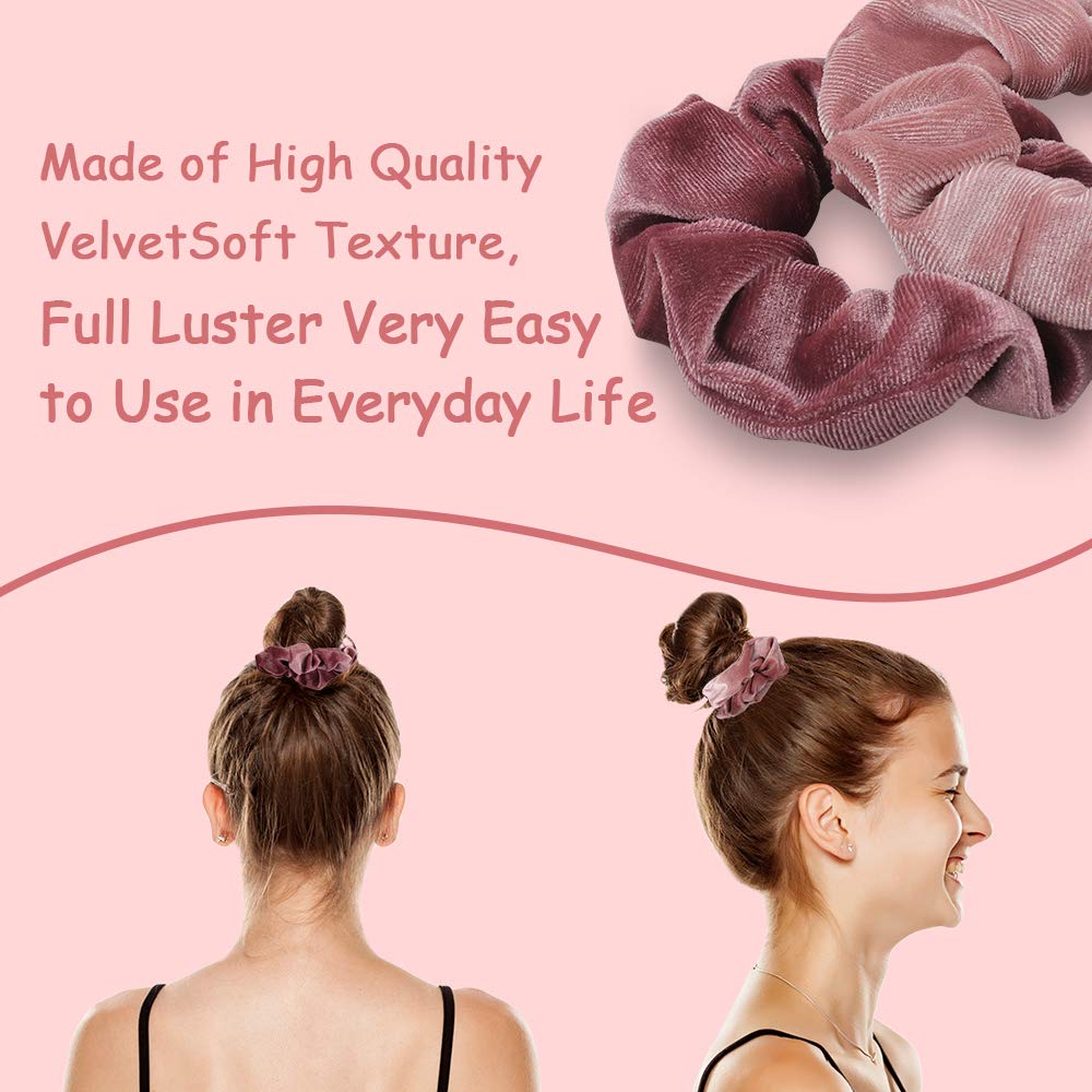 18 Pcs Velvet Hair Scrunchies - Blush Pink Elastic Hair Bands for Women & Girls, Soft Hair Ties for Ponytails, Workouts, School & Everyday Use