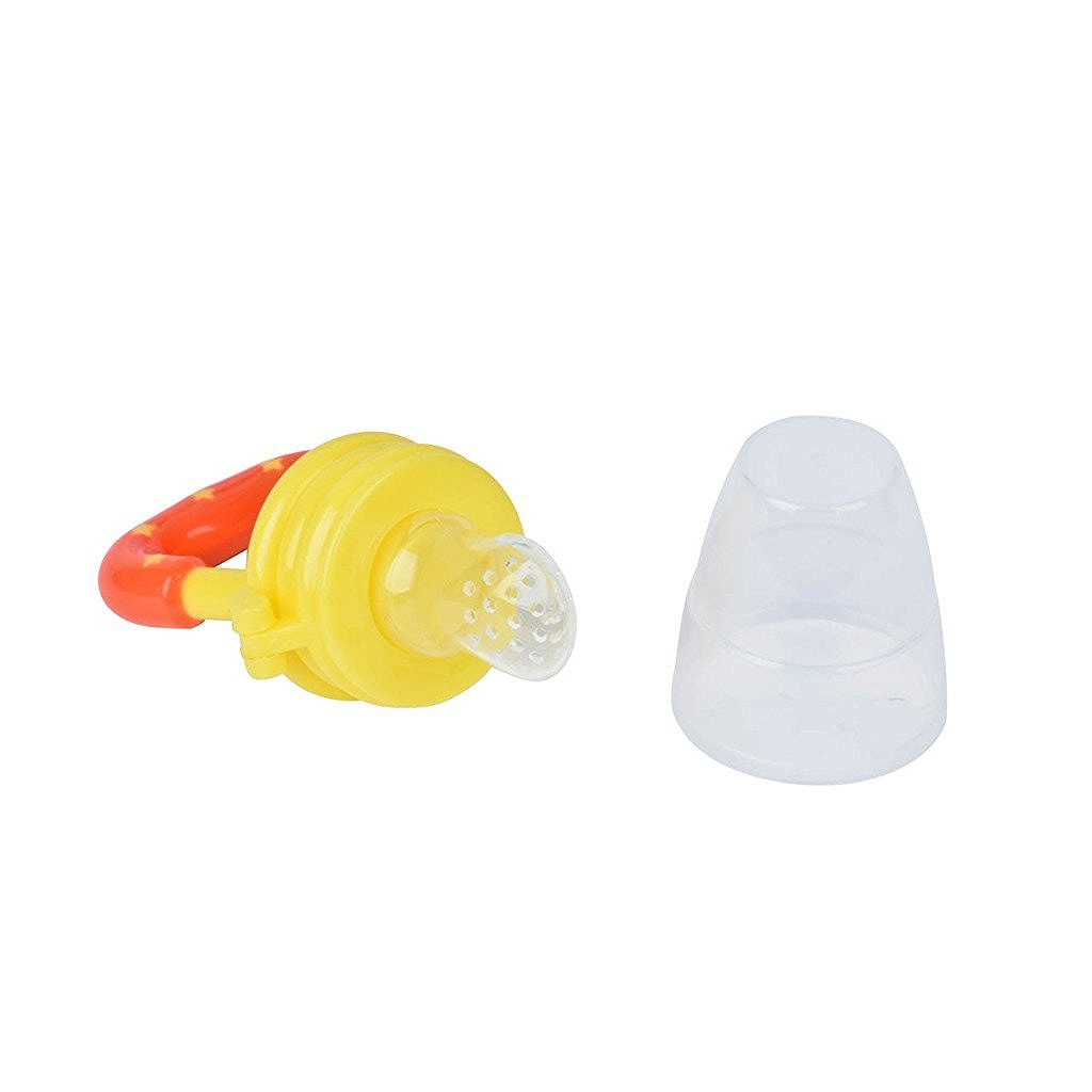 Tinny Tots Silicone Baby Food Feeder with Fruit Pouch & Teething Relief - BPA-Free Infant Soother (Yellow) | Perfect for Teething Babies & Introducing Solid Foods Safely
