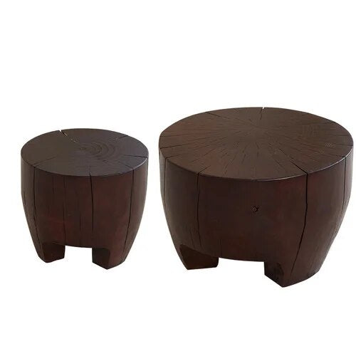 Rustic Tree Trunk Solid Wood Coffee Table - Natural Round Log Side Table for Living Room, Cabin & Outdoor Patio Furniture