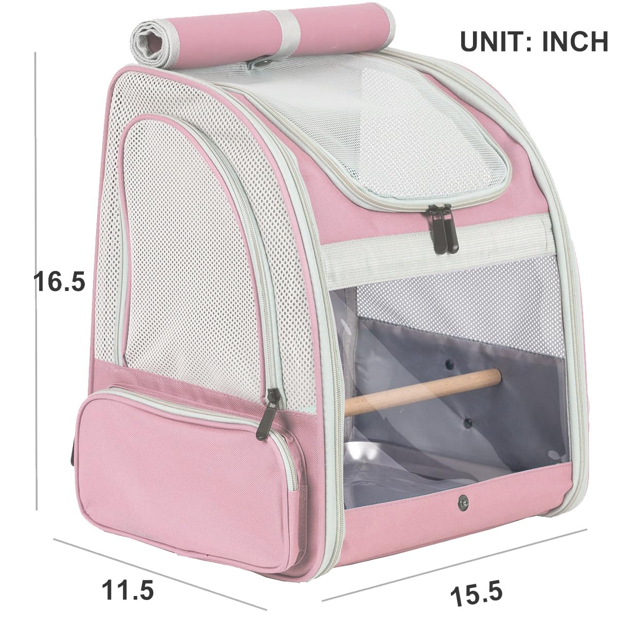 Bird Carrier Backpack with Wooden Stand Perch - Portable Travel Cage for Small Birds (Pink) | Perfect for Vet Visits, Outdoor Adventures & Air Travel