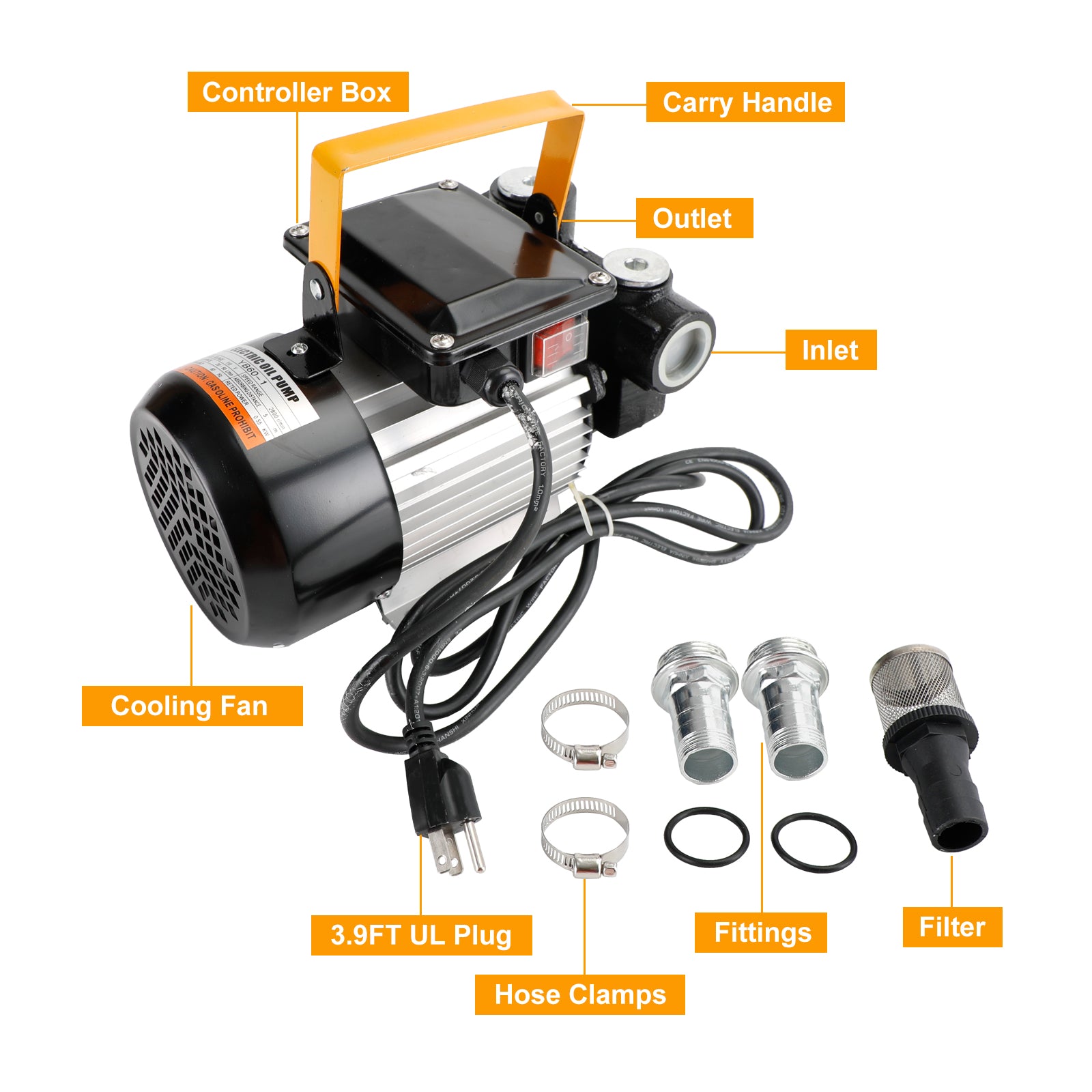 110V AC 550W Electric Diesel Fuel Transfer Pump - Self Priming 16GPM Oil Pump for Trucks, Boats & Industrial Use - Perfect for Gas Stations, Farms & Emergency Fuel Transfer