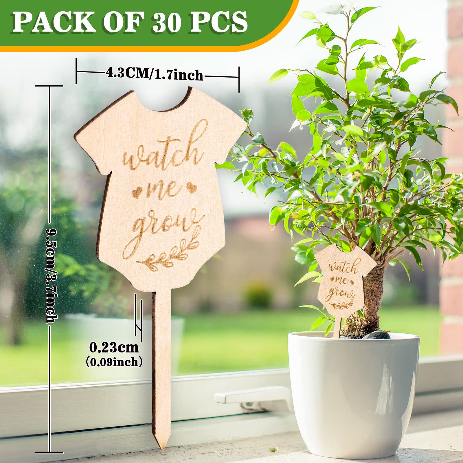 AnyDesign 30Pcs Watch Me Grow Wooden Plant Labels - Baby Shower, Succulent Garden Markers, Seedling Stakes, Teacher Appreciation & Thanksgiving Gifts - Perfect for Indoor Potted Plants, Classroom Projects, and Gardening Enthusiasts