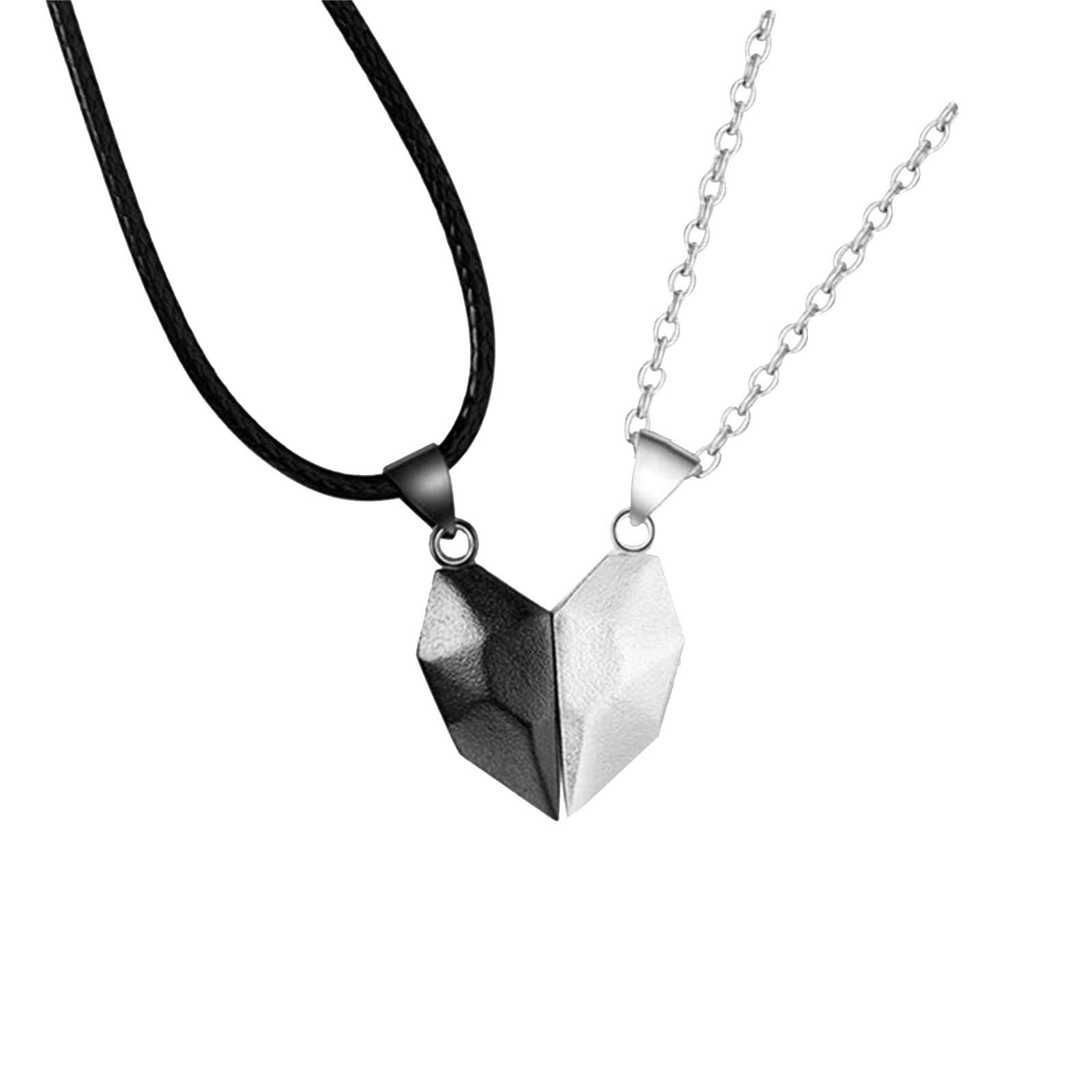 Stainless Steel Silver Chain Necklace for Men & Women - Couple Love Stitching Design Fashion Jewelry | Perfect Gift for Anniversary, Valentine's Day & Romantic Occasions (One Size, Black/Silver)