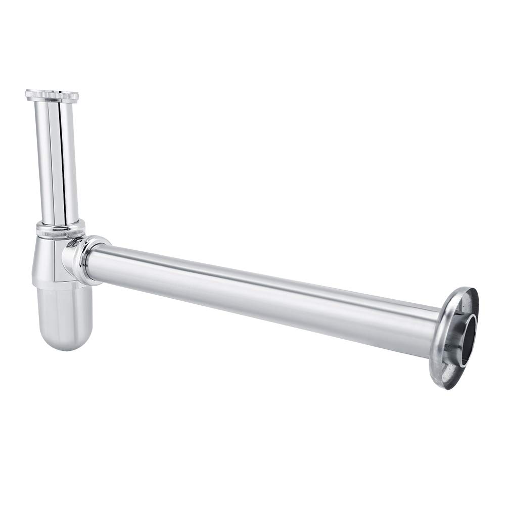 Chrome Zinc Alloy Round Bottle Sink Trap for Bathroom & Kitchen Drain - Stainless Steel Waste Pipe, Durable Basin Tube for Easy Installation - Perfect for Bathroom Vanities, Kitchen Sinks & Utility Drains