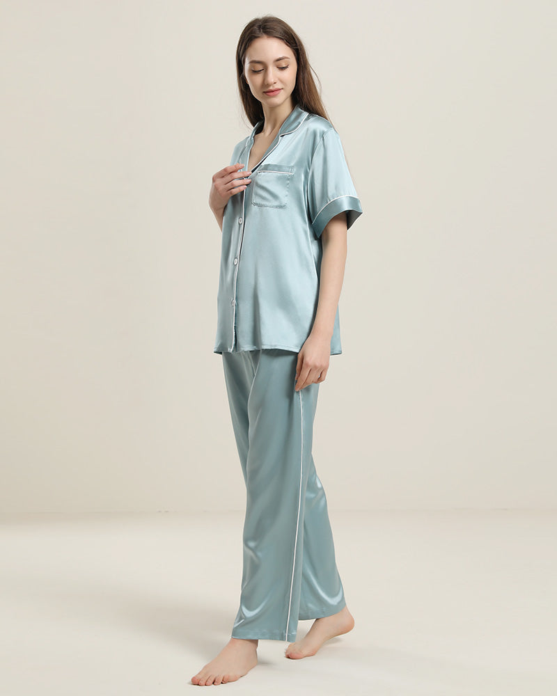 22 Momme Short Sleeve Silk Pajamas Set for Women - Luxury Soft Sleepwear & Loungewear - Perfect for Relaxing at Home, Spa Days & Gift Giving