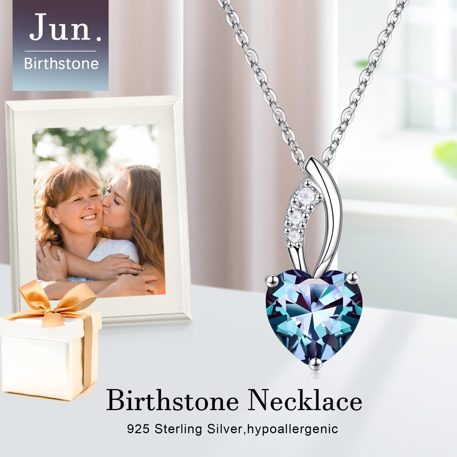 925 Sterling Silver & 18K White Gold Plated Birthstone Necklace for Women - Heart Pendant, Trendy Jewelry for Anniversary, Birthday & Special Occasion Gifts | Perfect for Date Nights, Weddings & Everyday Elegance