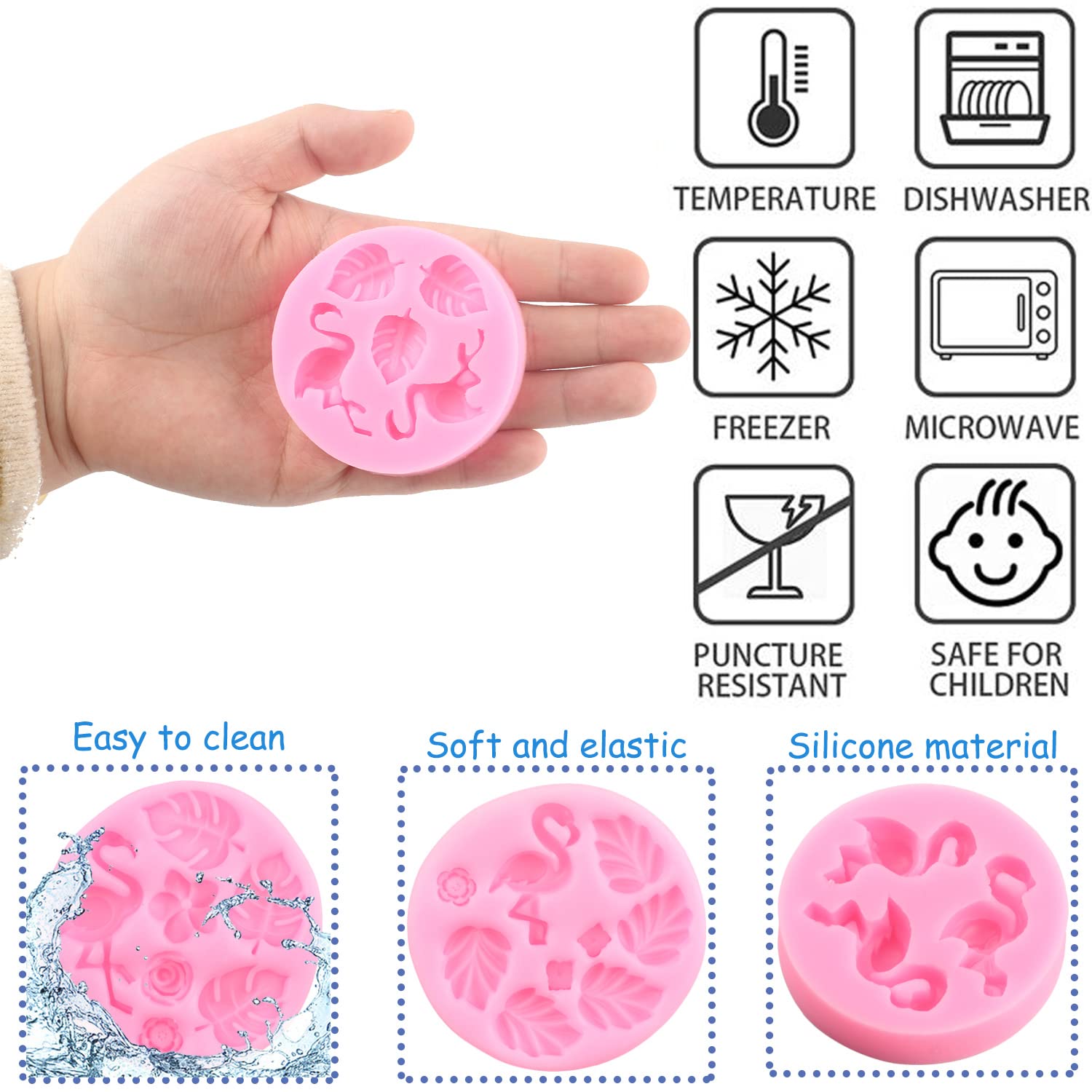 Flamingo Tropical Leaf Silicone Molds - Set of 4 for Cake Decorating, Chocolate, Candy & Resin Clay - Perfect for DIY Crafts, Baking & Party Decorations