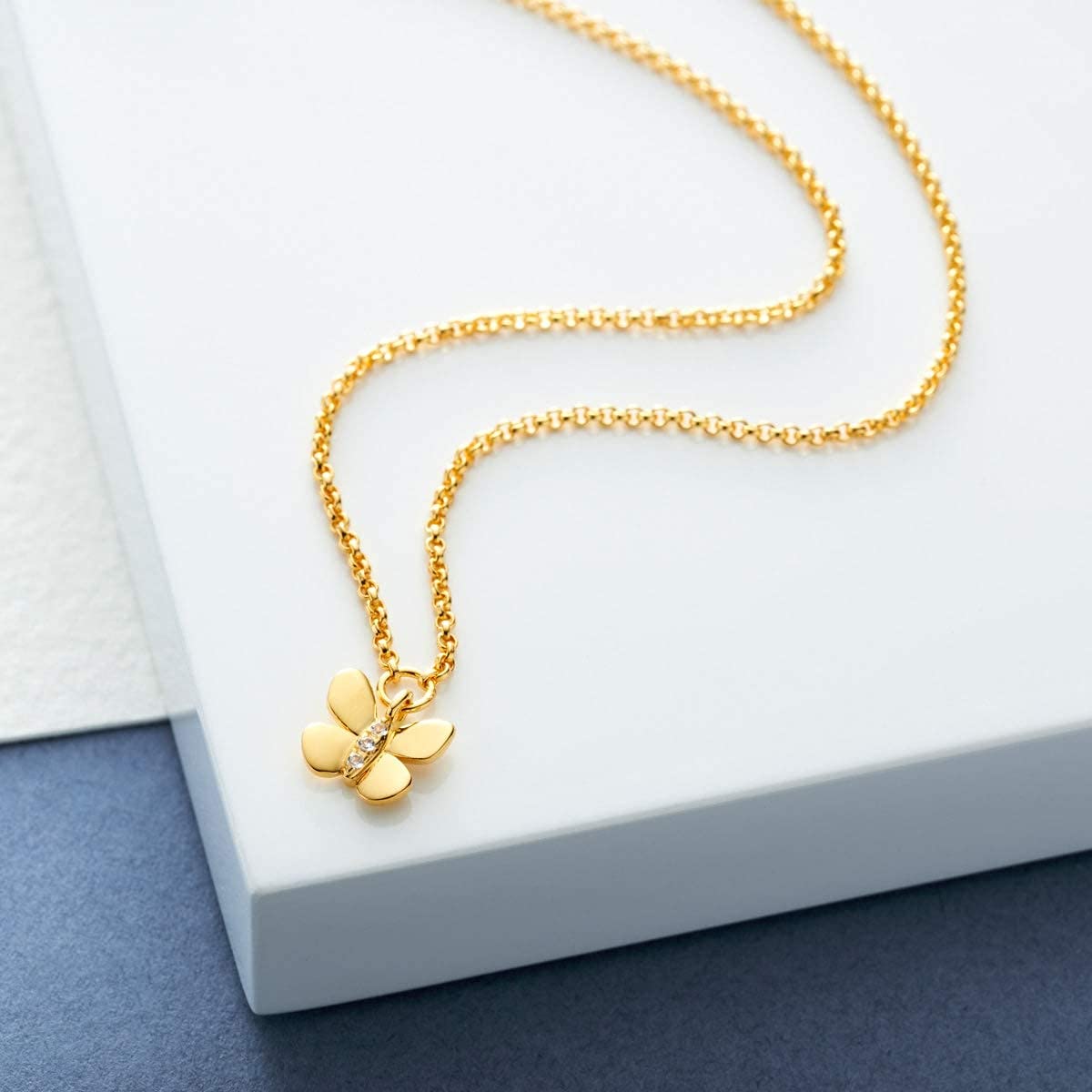 18K Gold Plated Sterling Silver White Topaz Butterfly Pendant Necklace for Girls - Adjustable Chain, Perfect for Baptism, First Communion, Quinceañera, Flower Girl & Bridesmaid Gifts - Elegant Jewelry for Special Occasions & Everyday Wear