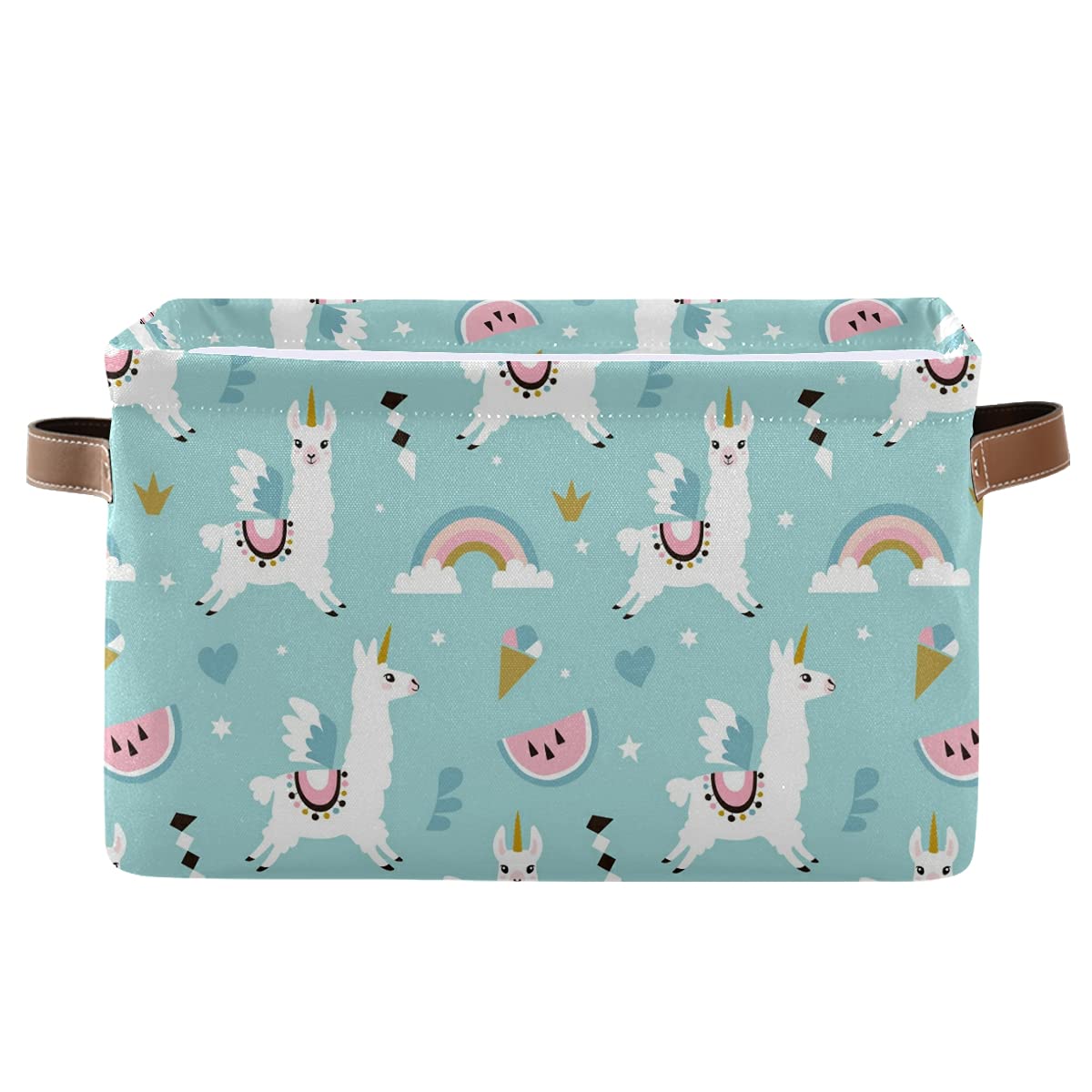 Unicorn Llama Rainbow Toy Basket - Collapsible Canvas Storage Box for Laundry, Clothes & Toys | Baby Nursery Organizer, Bedroom Decor & Gift Basket (1-Piece) | Perfect for Kids' Rooms, Playrooms & Baby Showers