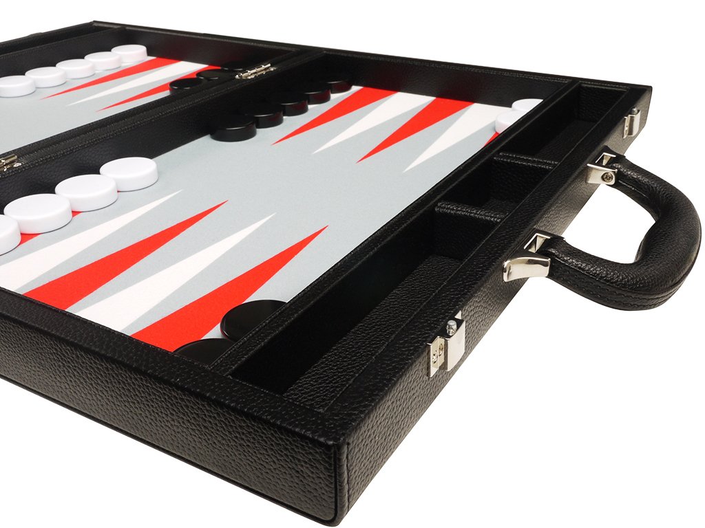 16-Inch Premium Backgammon Set - Medium Size with Black Board & White/Scarlet Points - Perfect for Travel, Home Game Nights & Gifts
