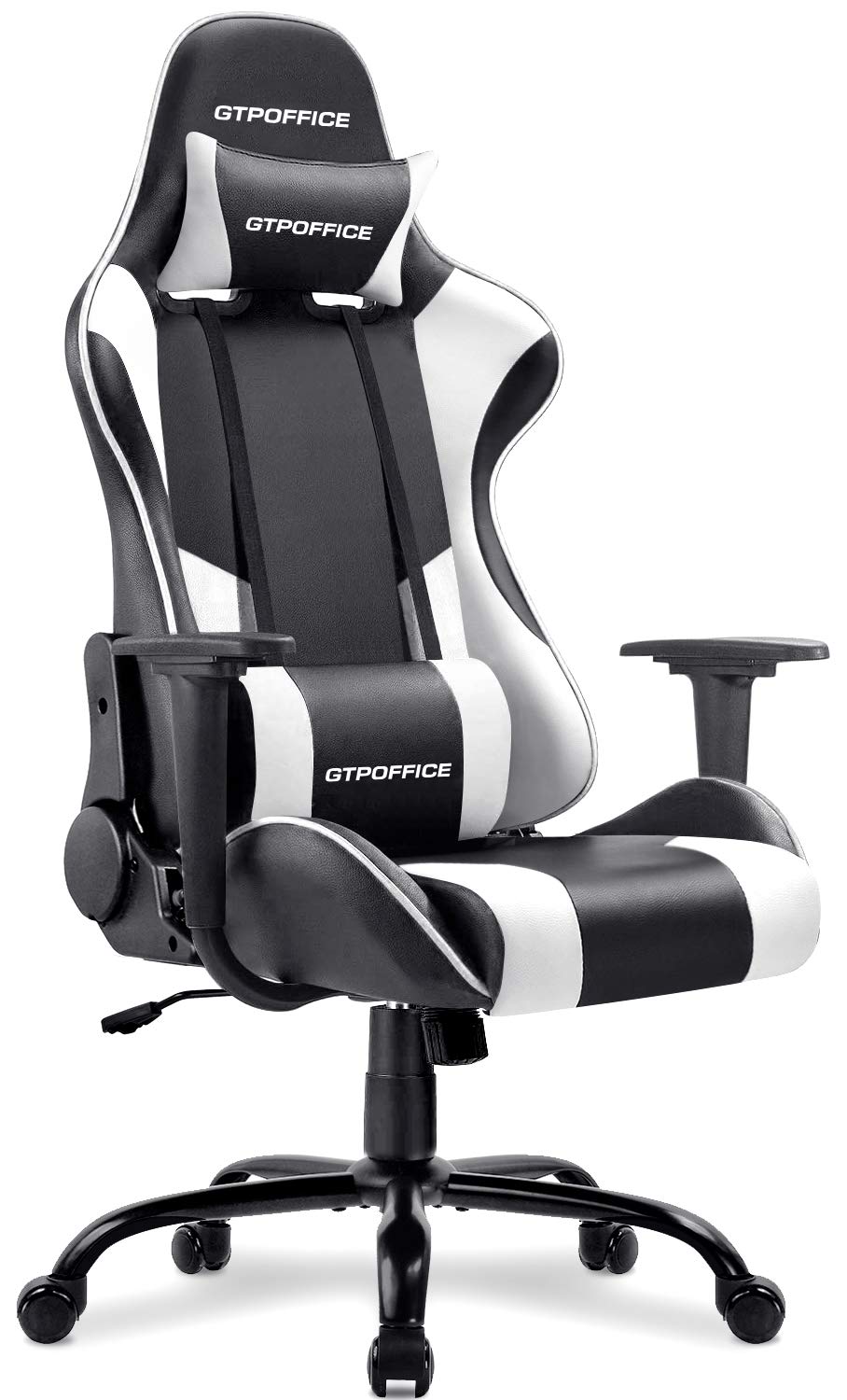 Premium Ergonomic Gaming Chair with Massage & Lumbar Support - Adjustable Reclining Racing Office Chair for Adults - High Back PU Leather Computer Desk Chair with Headrest - Ideal for Gaming, Work & Home Office (White, 1 Pack)