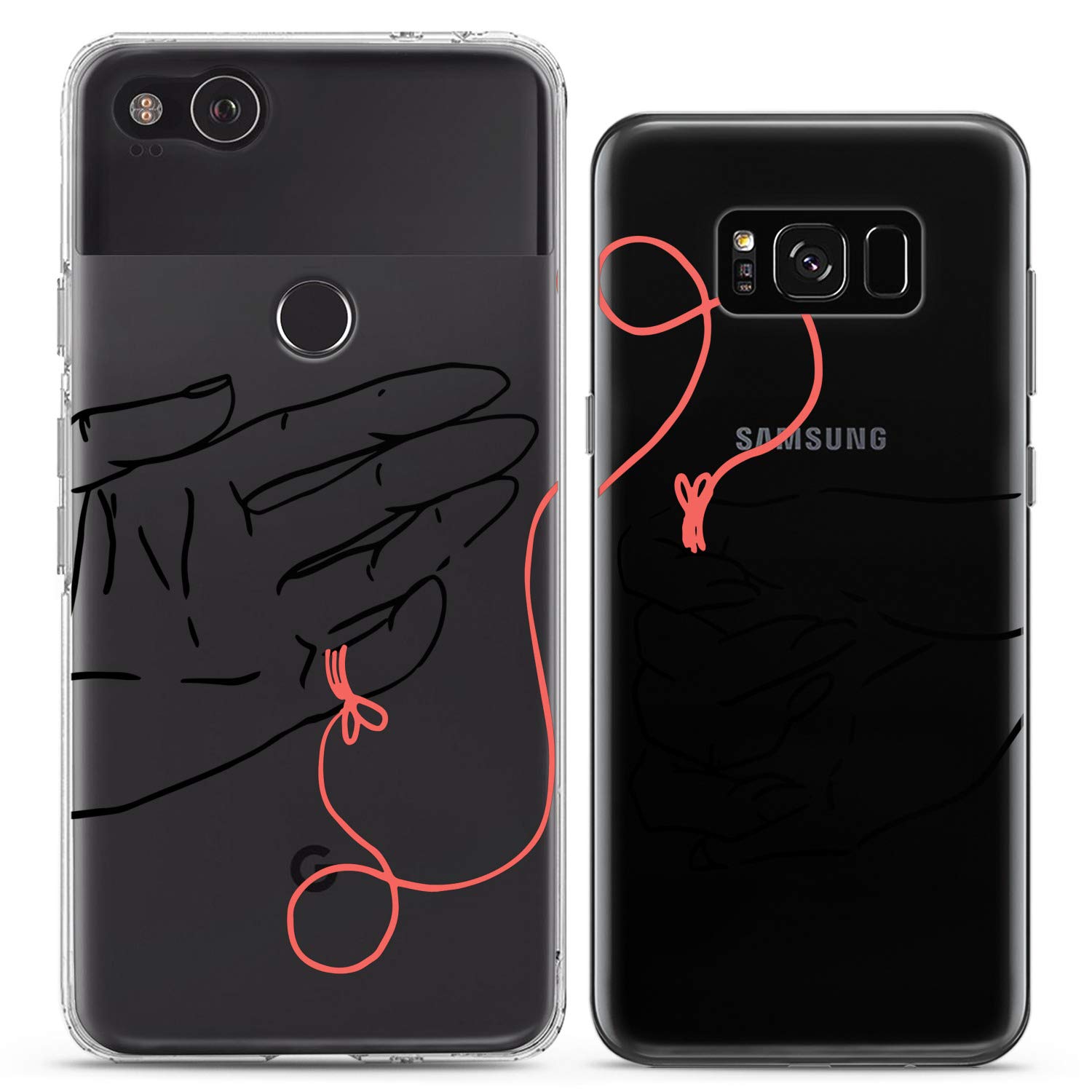 Matching Couple Phone Cases for iPhone 16/15/14/13/12/11 Pro Max/Mini/XS/X/6s/8 Plus/7+/XR/10/SE/5 - Cute Red String Hands Design Silicone Cover - Perfect Anniversary Gift for Him & Her - Ideal for Couples, Relationships and Valentine's Day