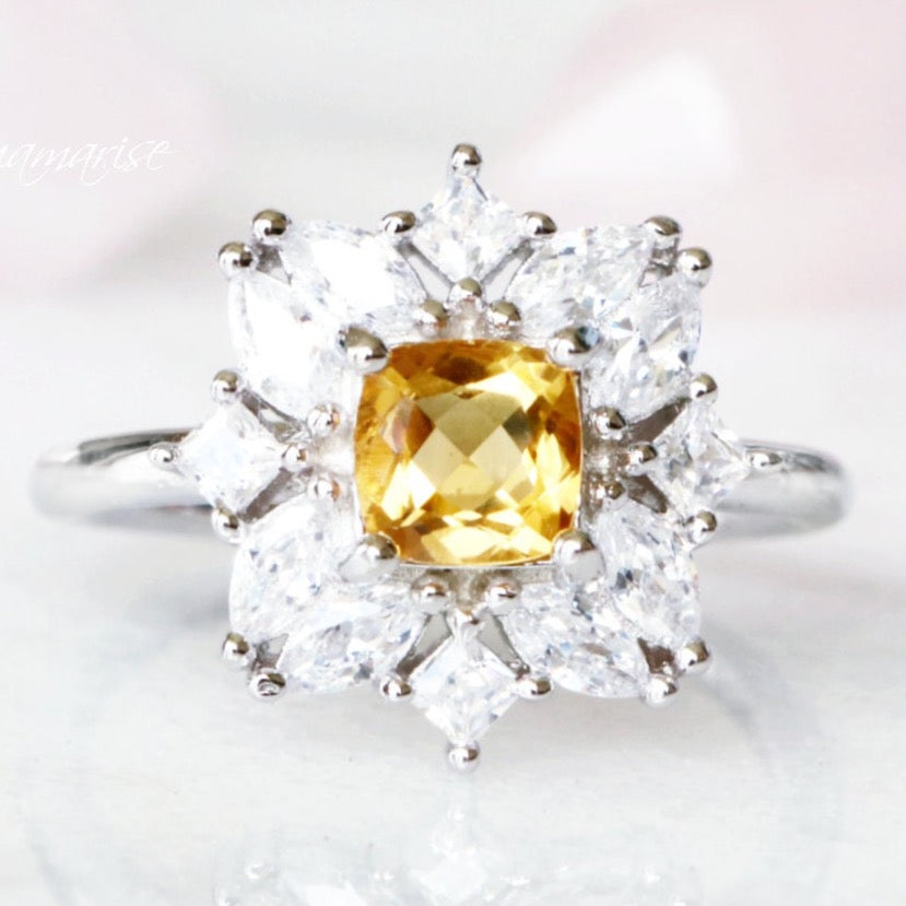 Magnolia Citrine Ring Sterling Silver - Elegant Yellow Gemstone Jewelry for Women, Perfect for Weddings, Parties & Everyday Wear
