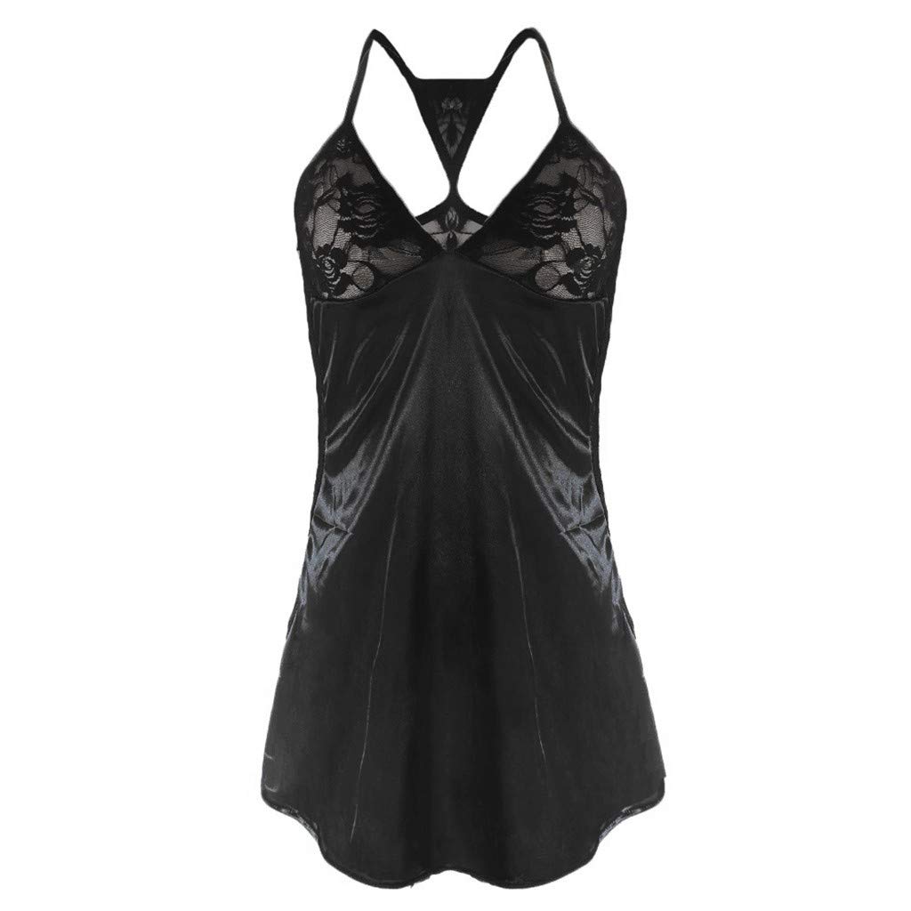 Lethez Women's Lace V-Neck Lingerie Babydoll - Sexy Mesh Chemise Nightwear with Spaghetti Straps for Romantic Nights & Boudoir Photography