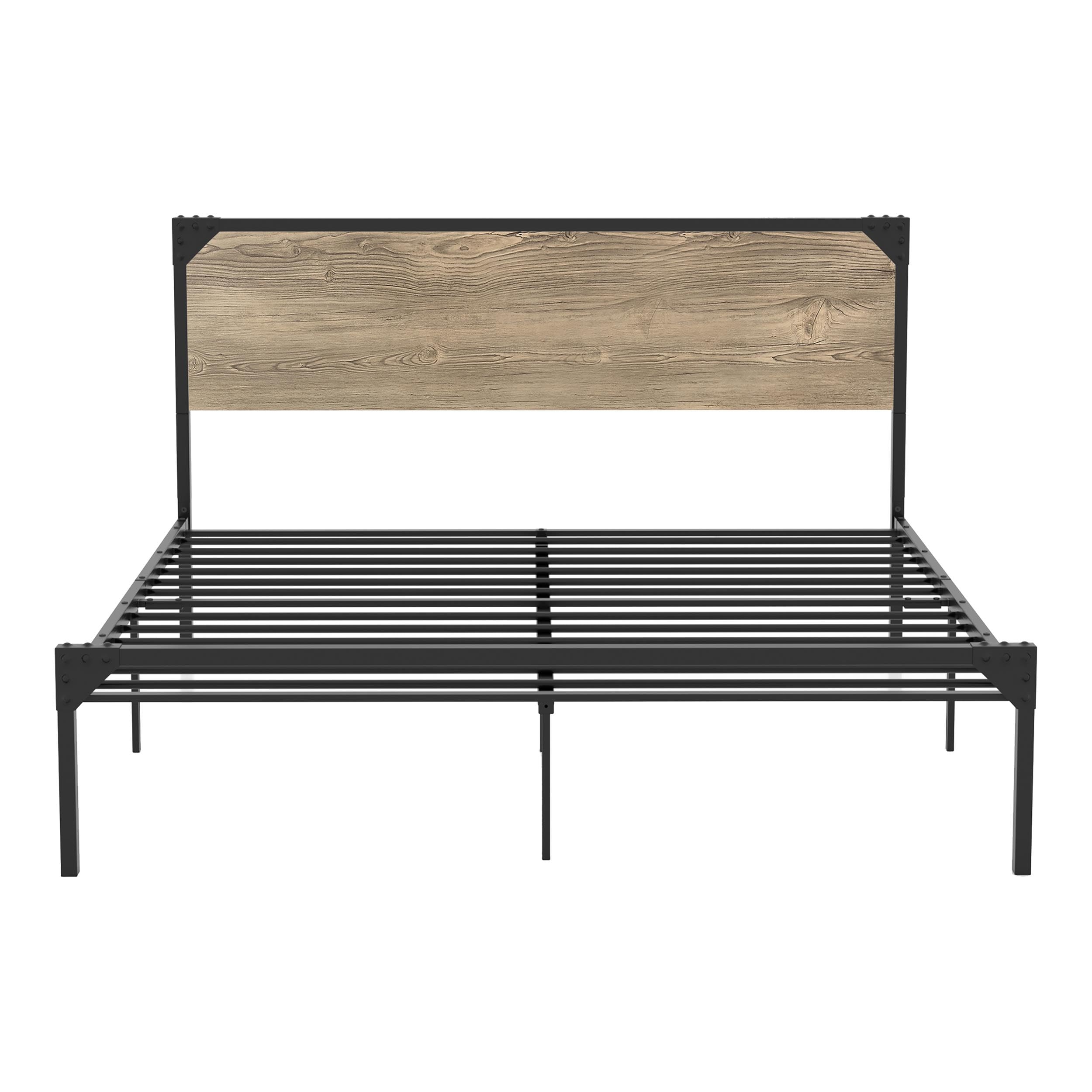 Furniture of America Budenholz Metal Queen Platform Bed Frame in Gray - Modern Minimalist Bedroom Furniture for Small Spaces & Guest Rooms
