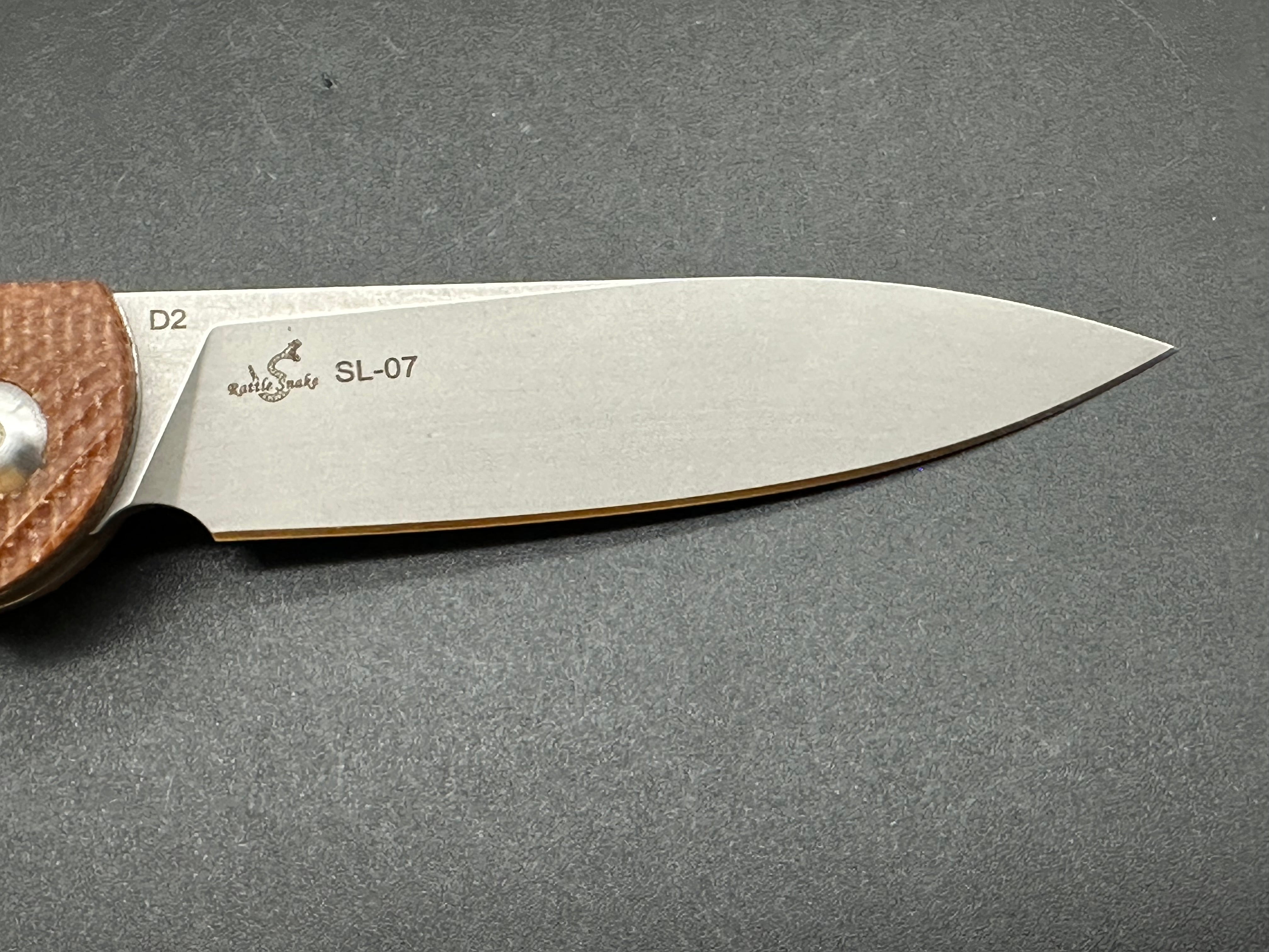 SIXLEAF SL 07 D2 Folding Pocket Knife - Brown Linen Micarta Handle, Plain Edge D2 Steel Blade - EDC, Camping, Outdoor Survival Tool