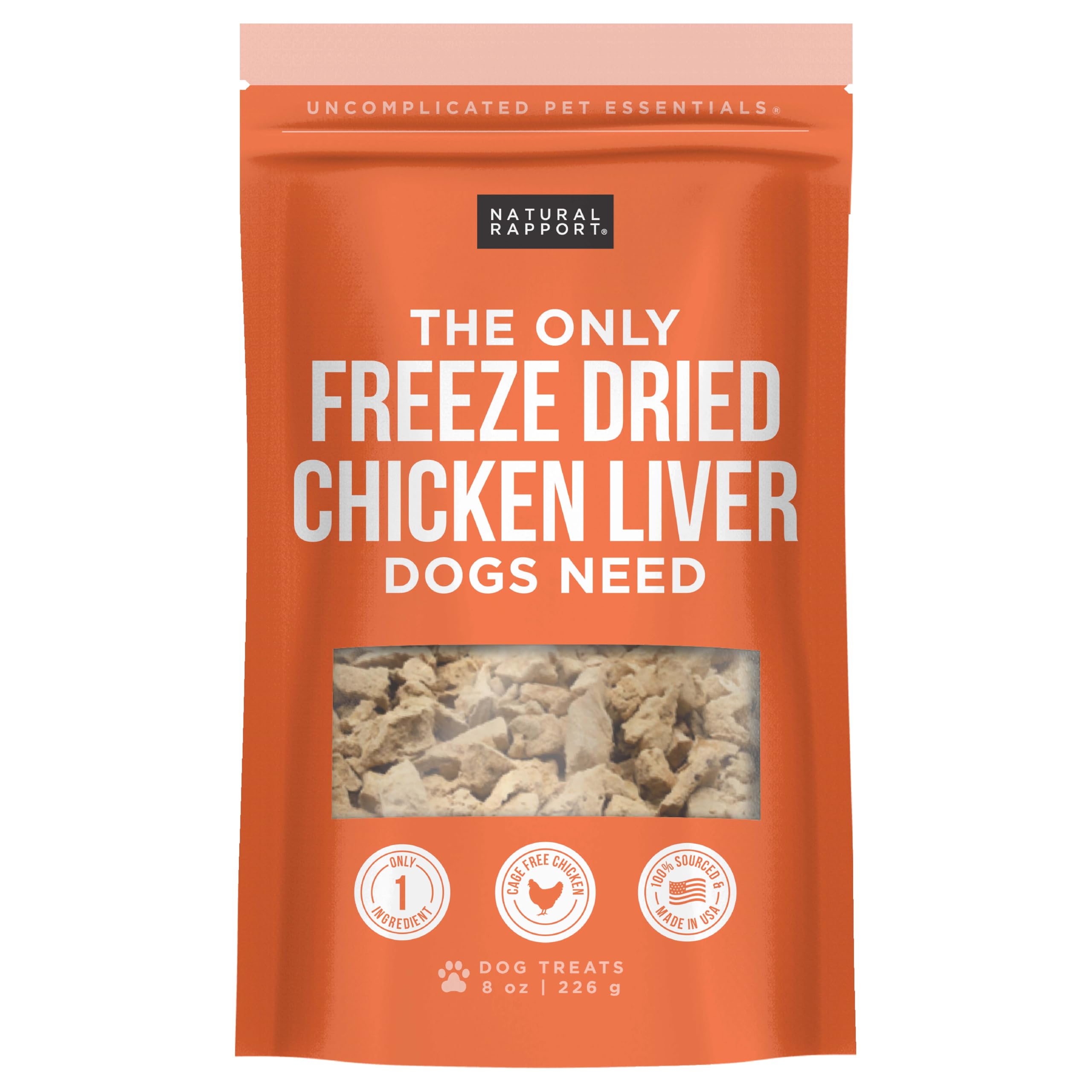 Premium Freeze-Dried Chicken Liver Dog Treats - Grain-Free, All-Natural Dog Snacks for Small & Large Breeds - High-Protein Training Rewards & Healthy Chews (8 oz) - Perfect for Obedience Training, Crate Training & On-the-Go Treats
