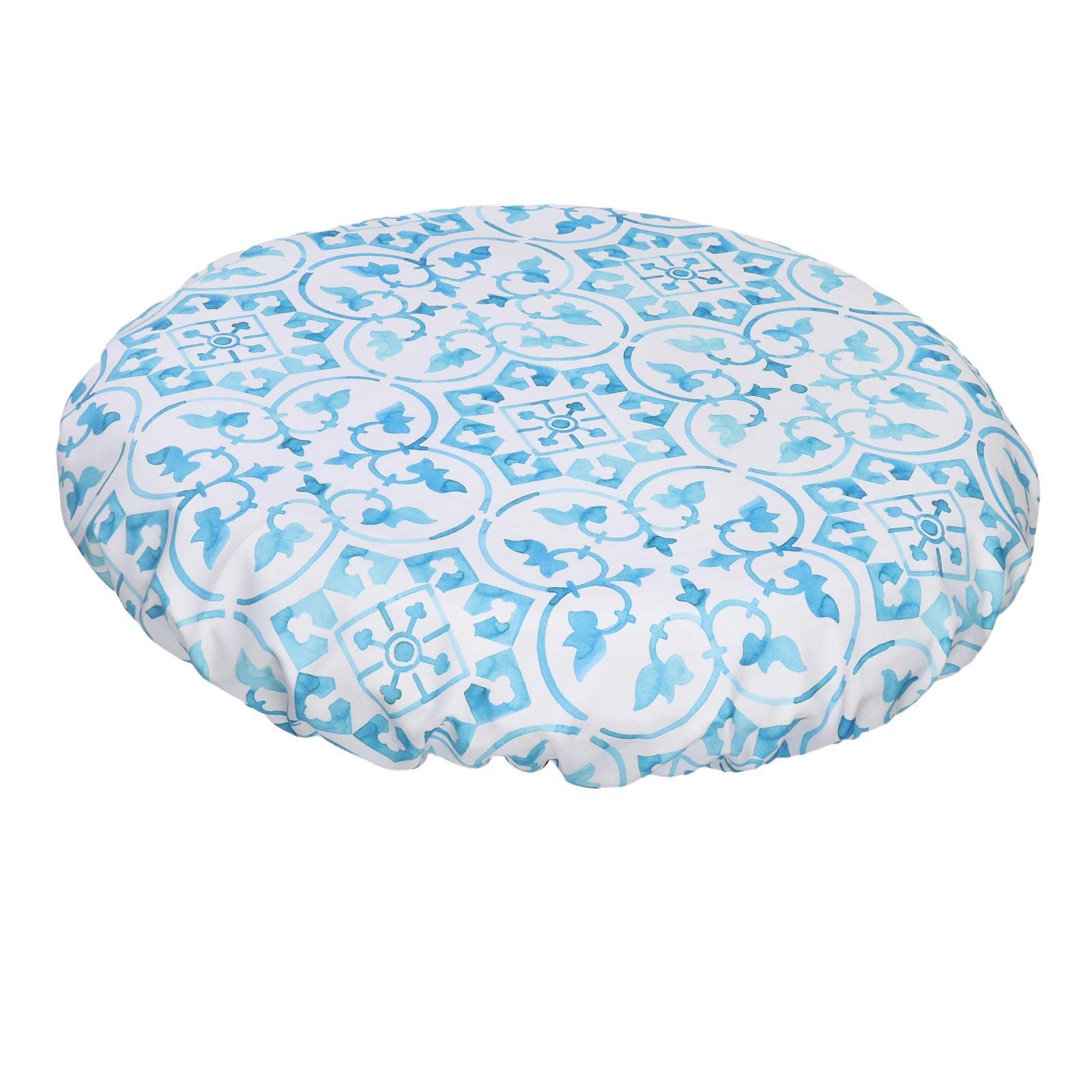 Elastic Wipeable Round Fitted Tablecloth - Non-Slip Polyester Table Cover for Picnic, Party & Home Decor (80cm, Blue) | Durable & Stylish Dining Table Protection