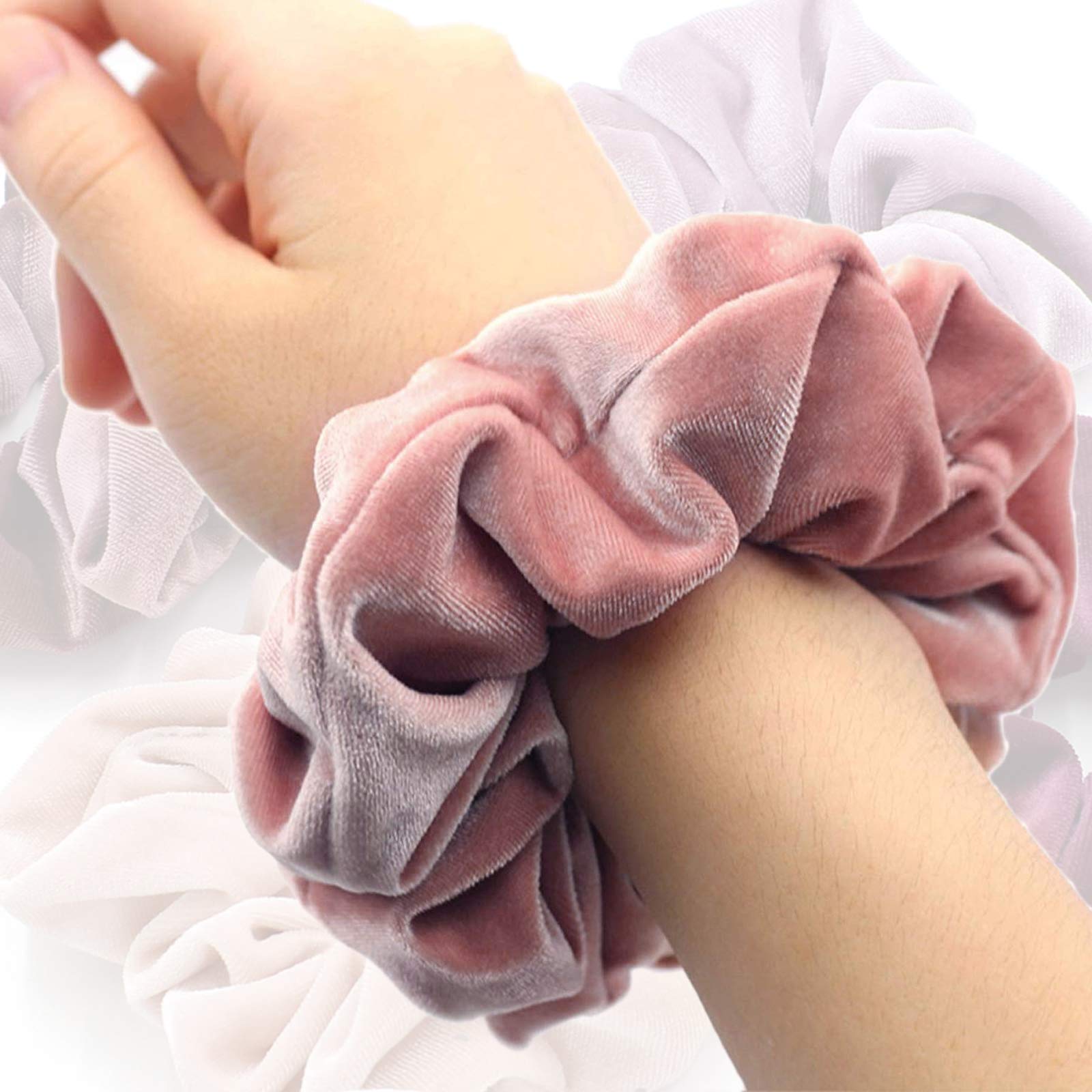 6 Pack Blush Velvet Hair Scrunchies - Soft Elastic Hair Ties for Women & Girls, Cute Ponytail Holders & Hair Accessories | Perfect for School, Work, Gym & Everyday Use