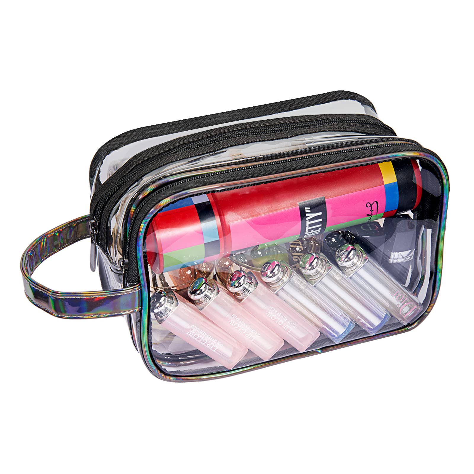 Clear Travel Makeup Bag for Women - 2 Layer Waterproof PVC Cosmetic Organizer Pouch, Large Toiletry Bag for Makeup, Skincare & Essentials - Perfect for Travel, Gym, and Daily Use