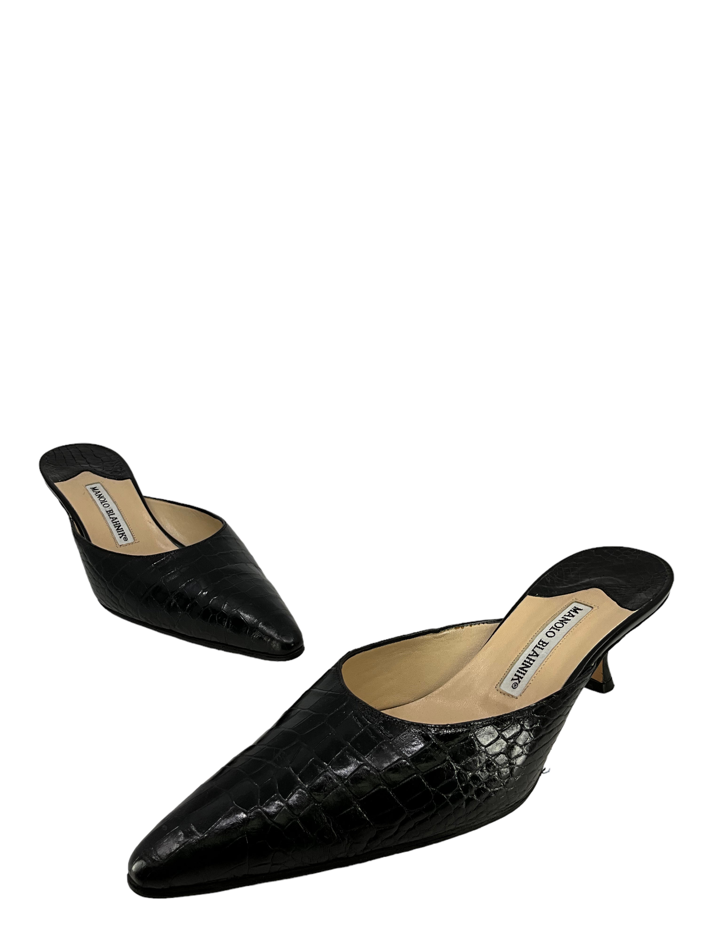Manolo Blahnik Genuine Alligator Leather Mules Women's Size 11 - Luxury Designer Shoes for Parties, Weddings & Special Occasions