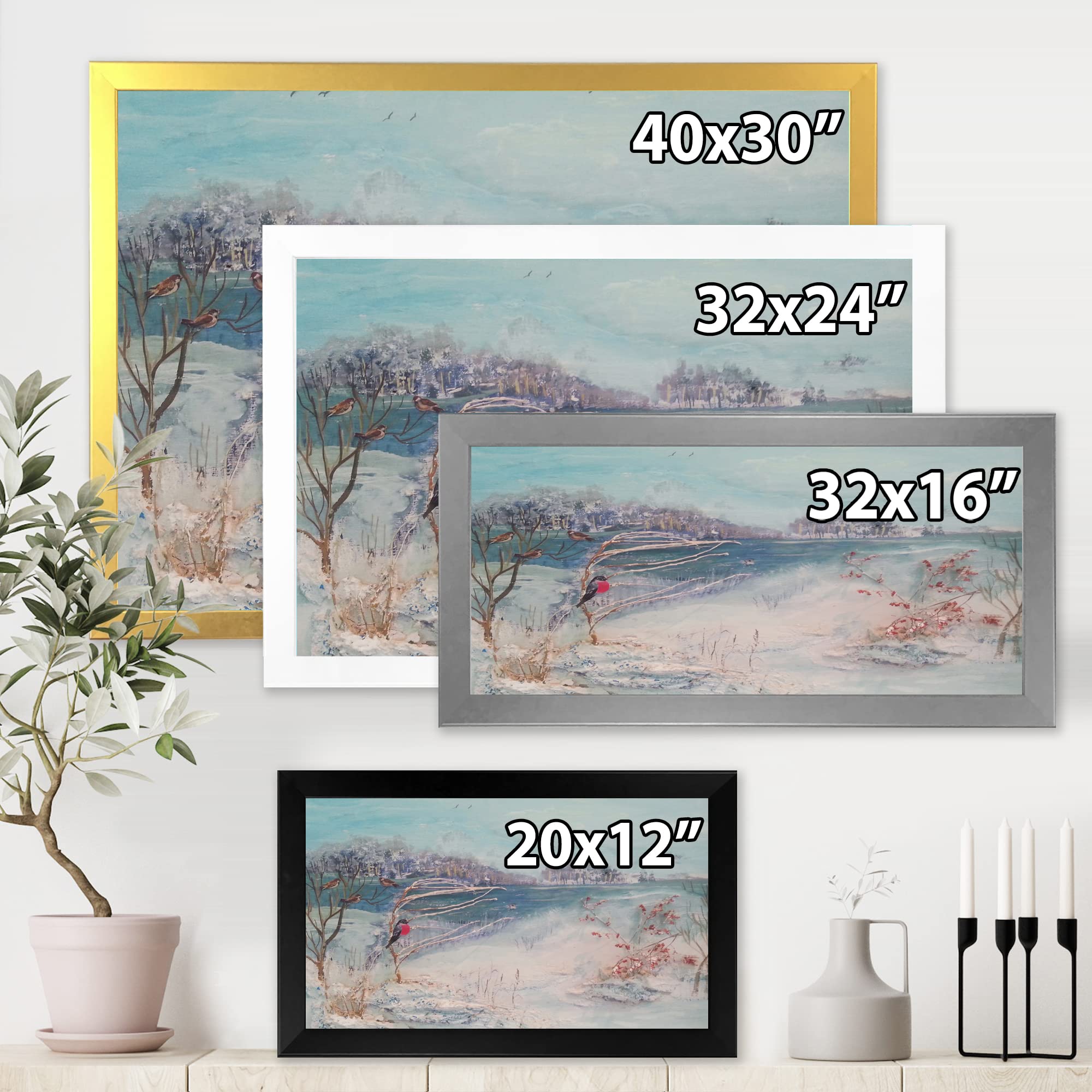 Winter Trees River and Birds Lake House Framed Wall Art - Nature Landscape Painting for Living Room, Bedroom & Office Decor - Perfect Gift for Home & Holiday Season