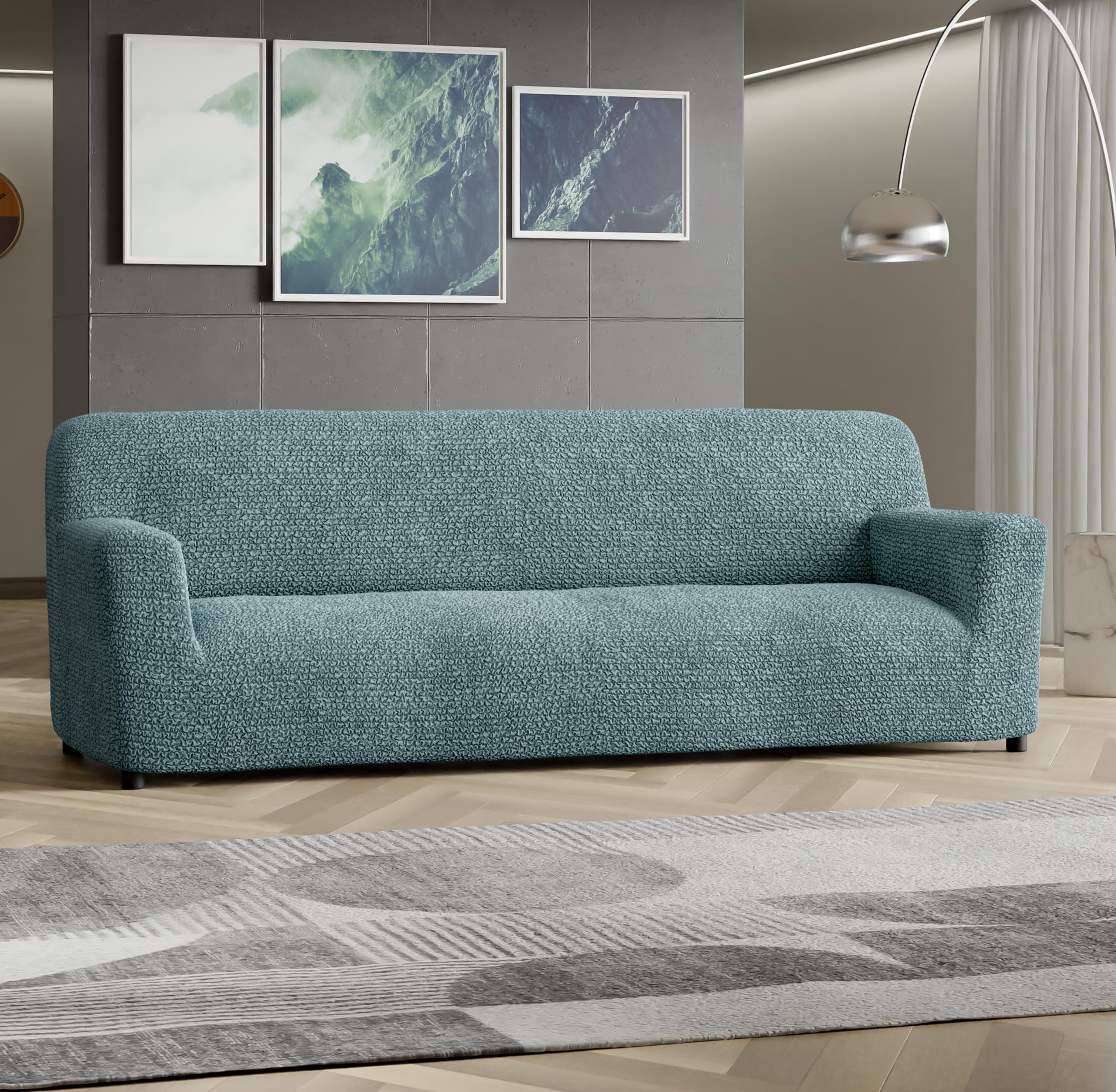 PAULATO BY GA.I.CO. Stretch Sofa Slipcover - 1-Piece Washable Couch Cover with Soft Polyester Fabric - Form-Fitting Pet-Friendly Sofa Protector - Microfiber Collection in Teal - Perfect for Living Room, Family Room & Pet Owners
