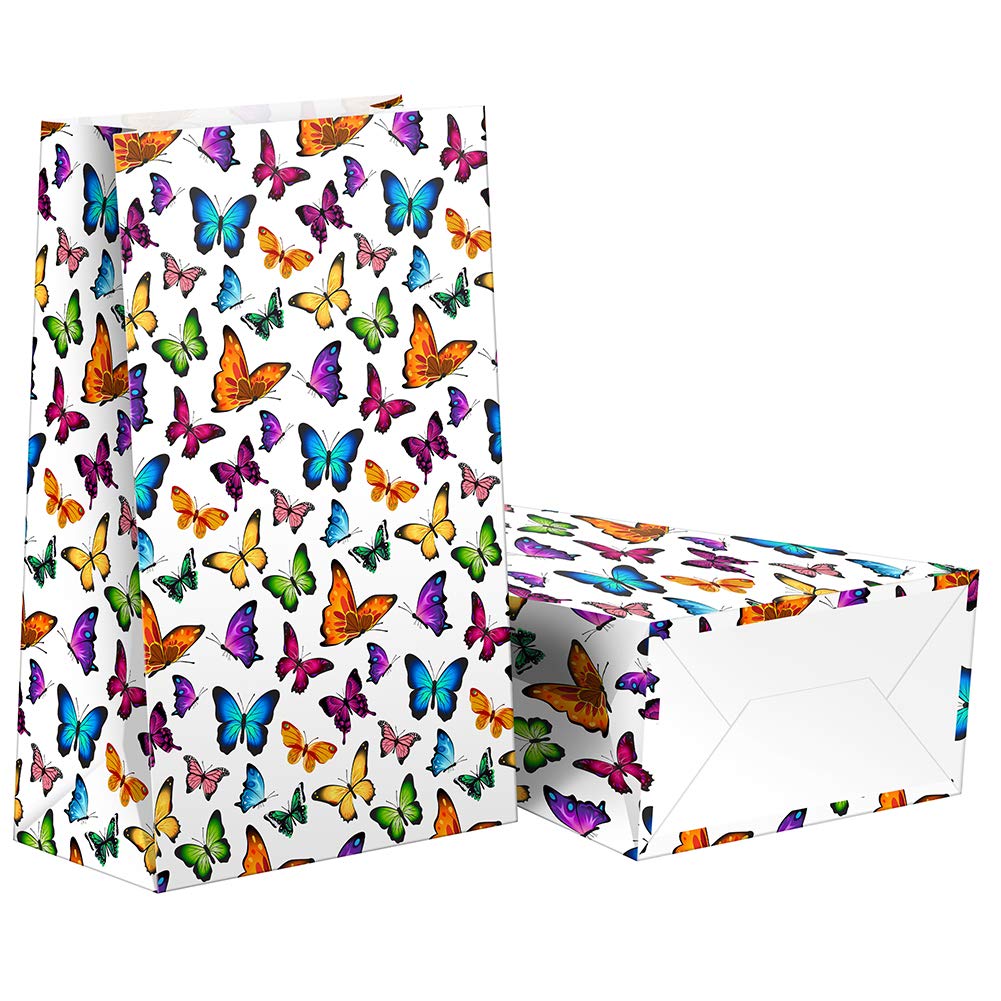 24PCS Butterfly Party Favor Bags with Stickers - Butterfly Themed Goodie Bags for Birthday Parties, Baby Showers & Wedding Favors - Candy Treat Bags for Kids Gift Giving